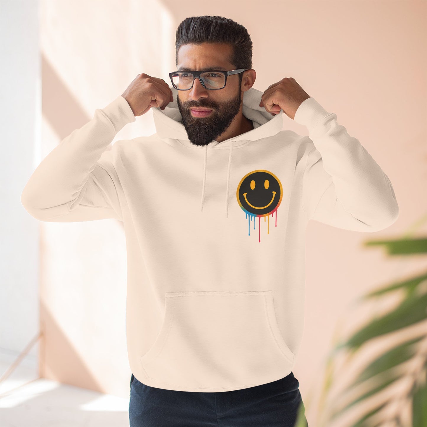 NEVERMIND GRID Smiley Face Three-Panel Fleece Hoodie, Comfortable Sweatshirt for Casual Wear, Gift for Friends, Happy Vibes, Art-Inspired Fashion, [...]