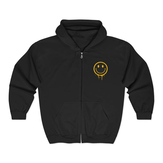 NEVERMIND Graffiti Smiley Face Zip Hoodie | Unisex Casual Wear, Perfect for Gifting, Fall Fashion, Streetwear, Cozy Layering