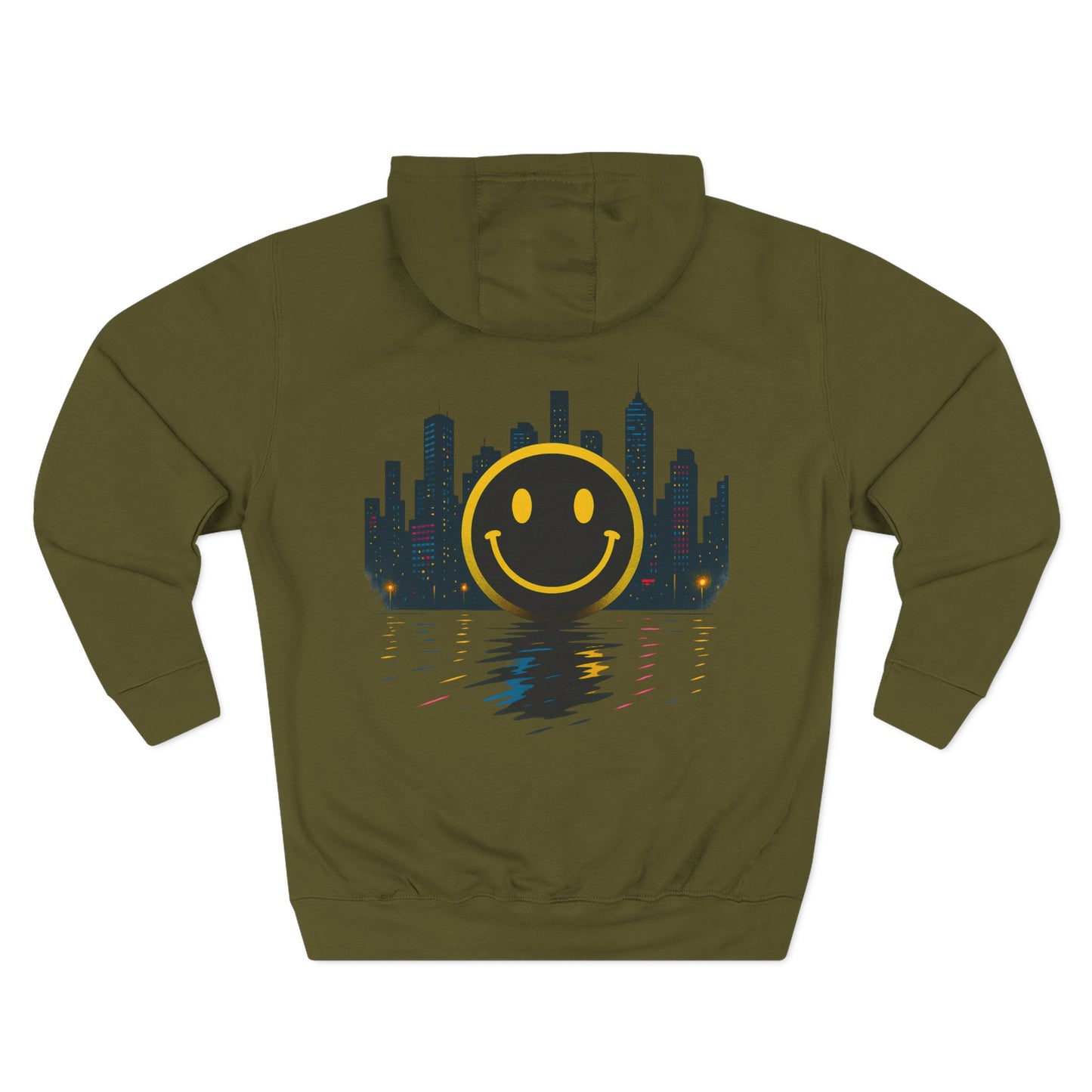 NEVERMIND CITY SMILEY SCAPE Smiley Face Three-Panel Fleece Hoodie, Comfortable Sweatshirt for Casual Wear, Gift for Friends, Happy Vibes, Art-Inspired Fashion, [...]