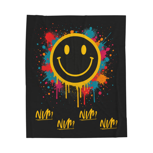 NEVERMIND Smiley Face Velveteen Plush Blanket, Cozy Throw for Home, Soft Couch Blanket, Fun Gift for Kids, Colorful Decor for Parties