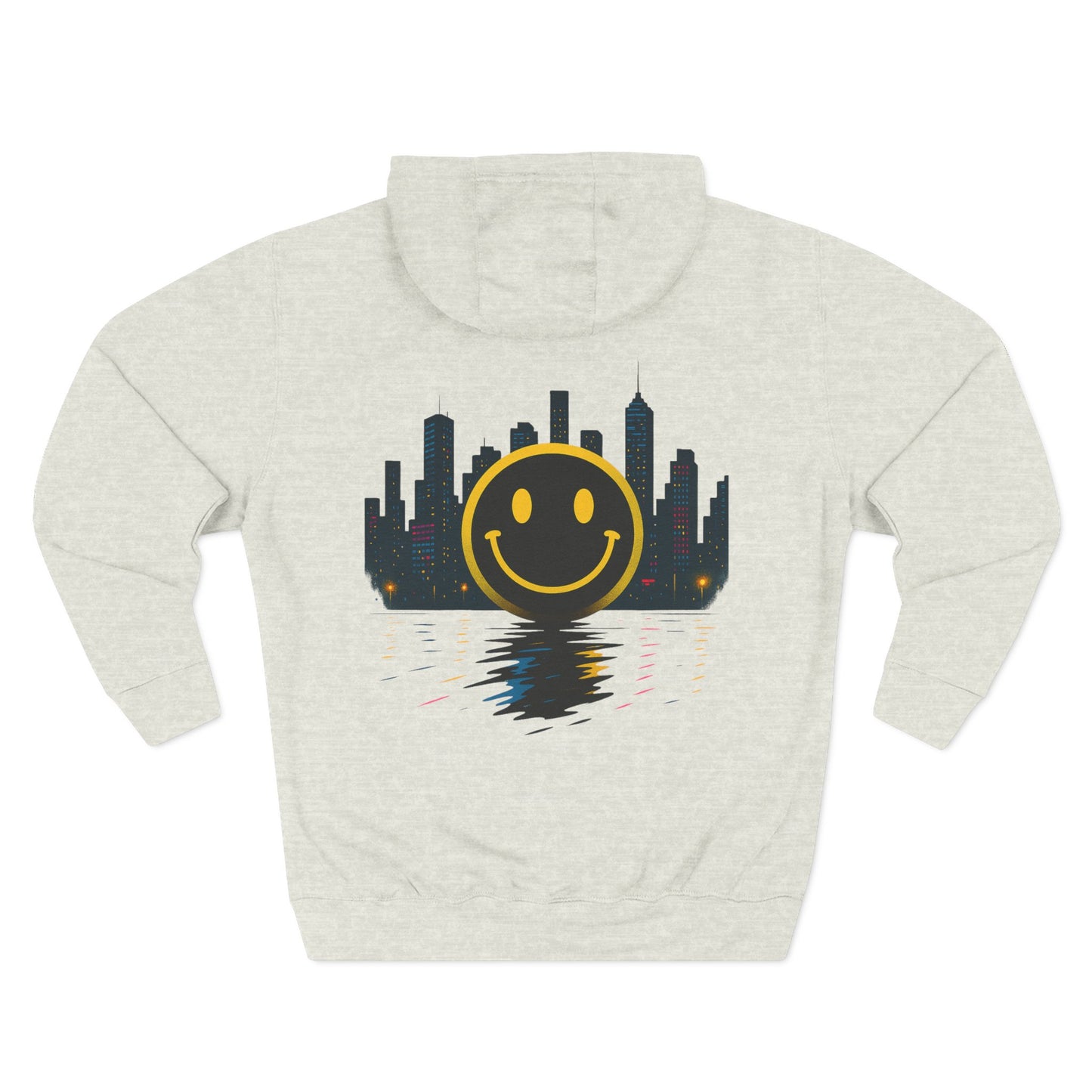 NEVERMIND CITY SMILEY SCAPE Smiley Face Three-Panel Fleece Hoodie, Comfortable Sweatshirt for Casual Wear, Gift for Friends, Happy Vibes, Art-Inspired Fashion, [...]