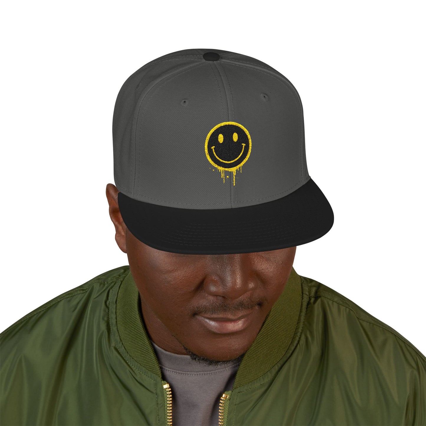 NEVERMIND Graffiti Smiley Face Embroidered Snapback Cap, Trendy Hat for Summer, Streetwear Accessory, Gift for Teenagers, Casual Outfit