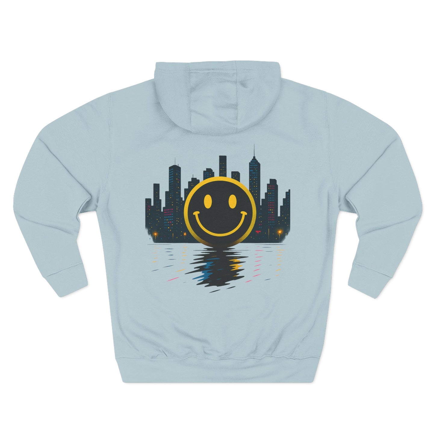NEVERMIND CITY SMILEY SCAPE Smiley Face Three-Panel Fleece Hoodie, Comfortable Sweatshirt for Casual Wear, Gift for Friends, Happy Vibes, Art-Inspired Fashion, [...]