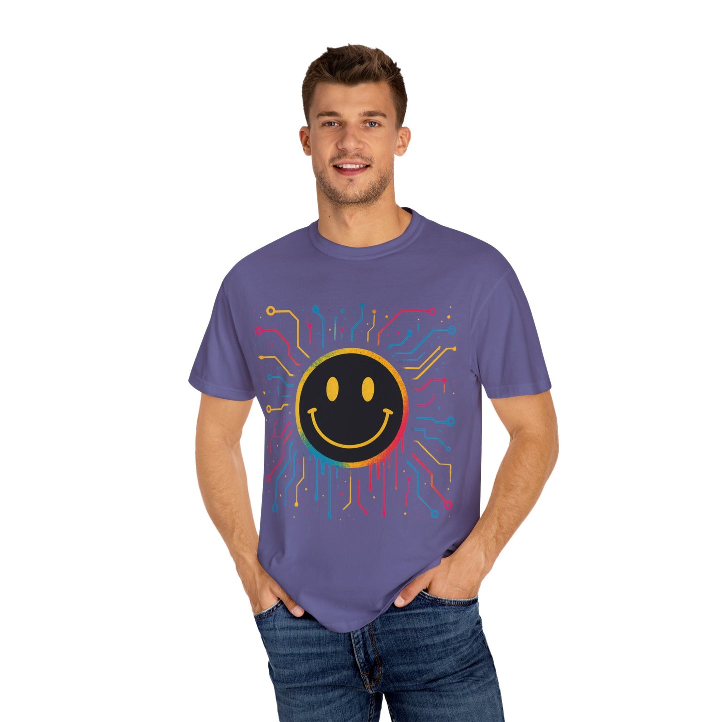 NEVERMIND GRID Smiley Face Unisex Garment-Dyed T-shirt