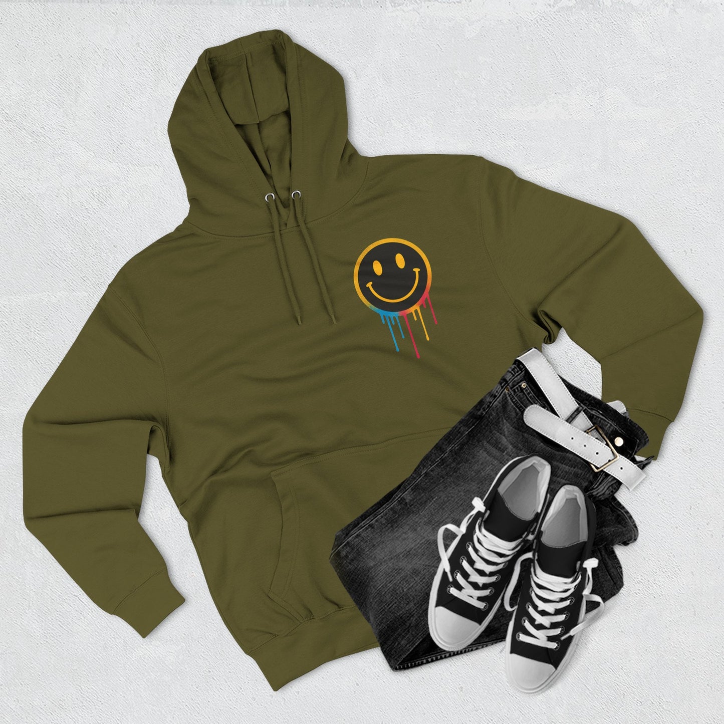 NEVERMIND GRID Smiley Face Three-Panel Fleece Hoodie, Comfortable Sweatshirt for Casual Wear, Gift for Friends, Happy Vibes, Art-Inspired Fashion, [...]