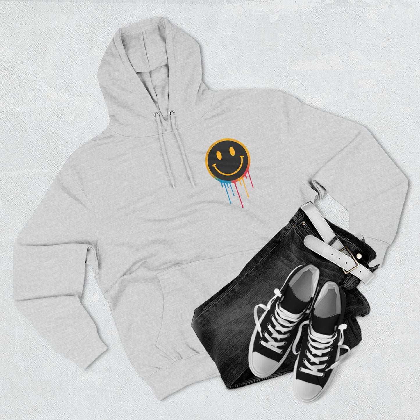 NEVERMIND GRID Smiley Face Three-Panel Fleece Hoodie, Comfortable Sweatshirt for Casual Wear, Gift for Friends, Happy Vibes, Art-Inspired Fashion, [...]