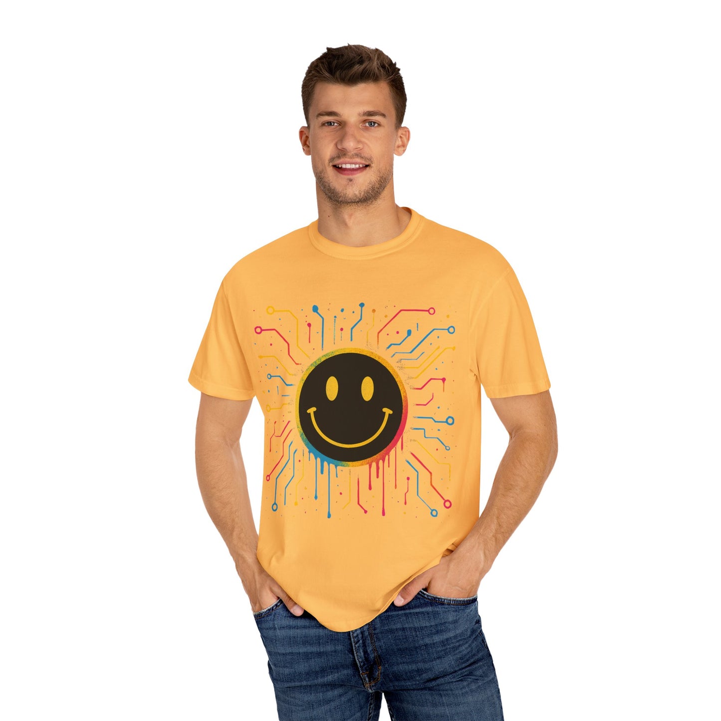 NEVERMIND GRID Smiley Face Unisex Garment-Dyed T-shirt