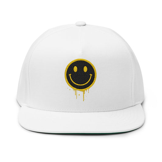 NEVERMIND Graffiti Smiley Face Flat Bill Cap, Trendy Embroidered Hat for Casual Outfits, Gift for Him/Her, Summer Style, Streetwear Cap