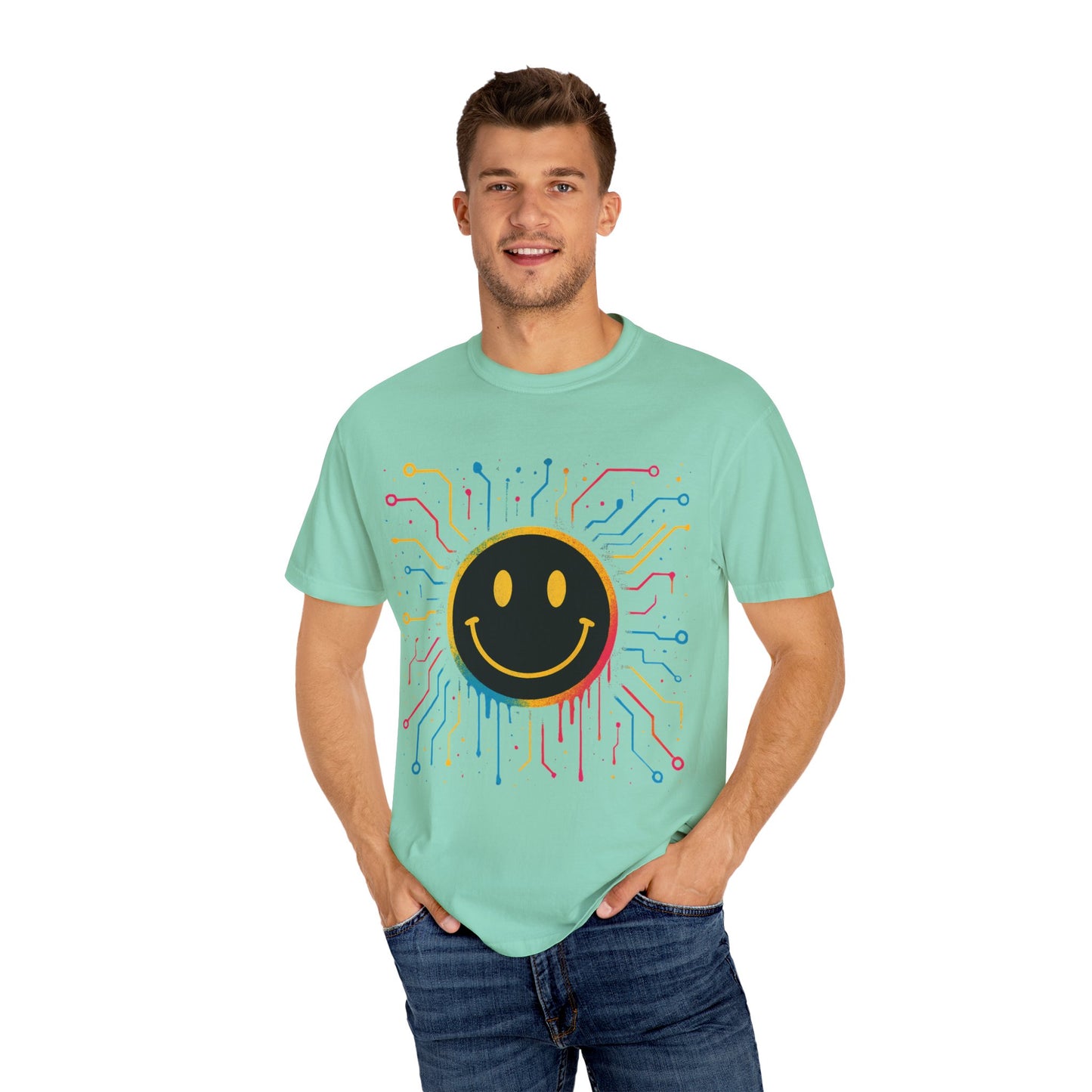 NEVERMIND GRID Smiley Face Unisex Garment-Dyed T-shirt
