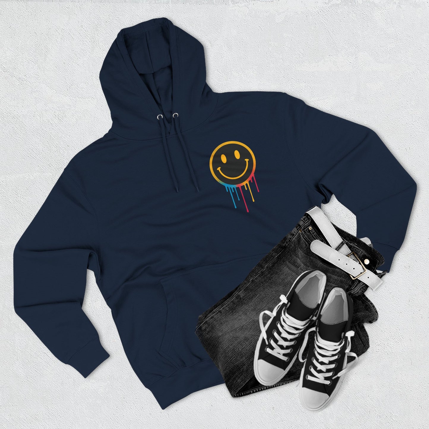 NEVERMIND GRID Smiley Face Three-Panel Fleece Hoodie, Comfortable Sweatshirt for Casual Wear, Gift for Friends, Happy Vibes, Art-Inspired Fashion, [...]