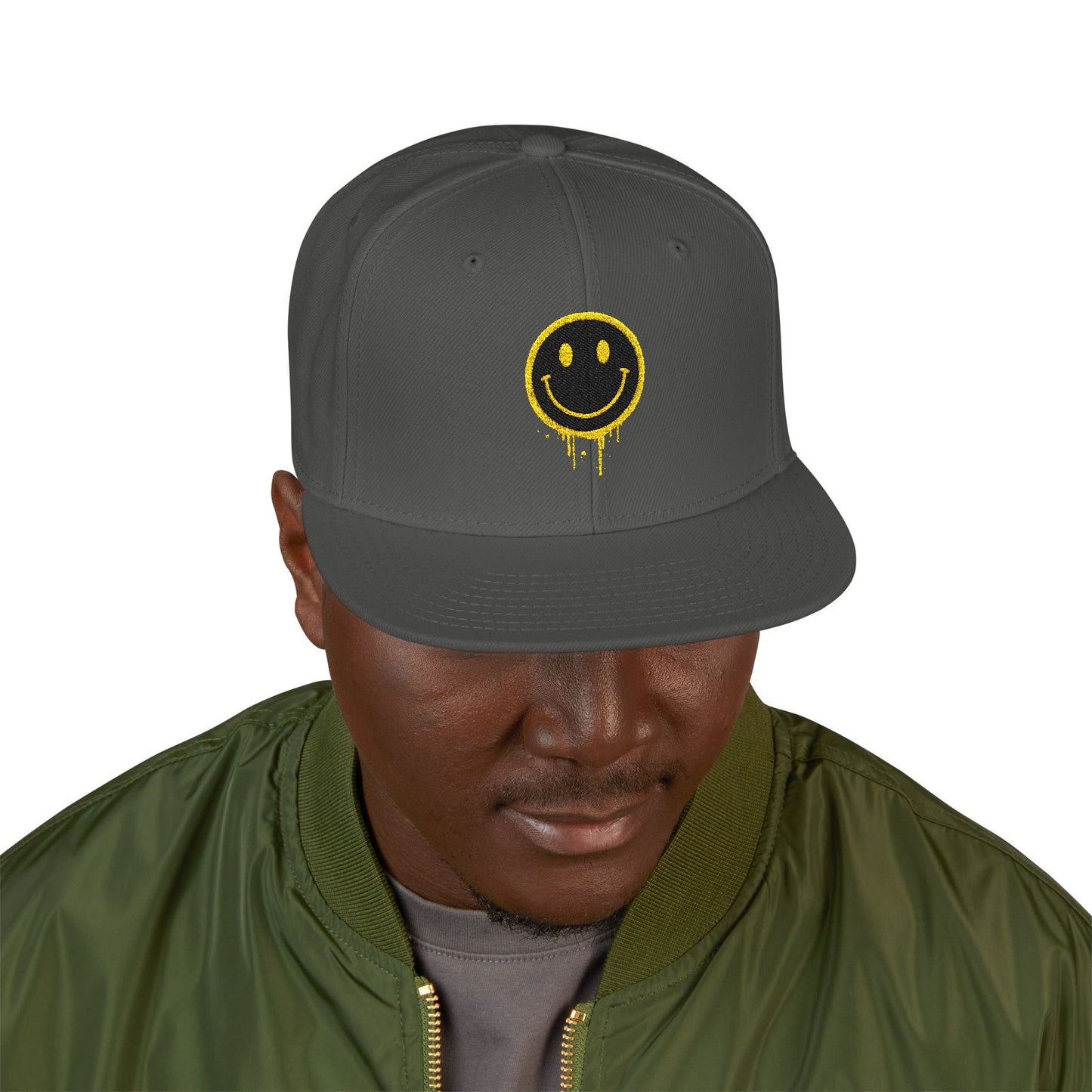 NEVERMIND Graffiti Smiley Face Embroidered Snapback Cap, Trendy Hat for Summer, Streetwear Accessory, Gift for Teenagers, Casual Outfit