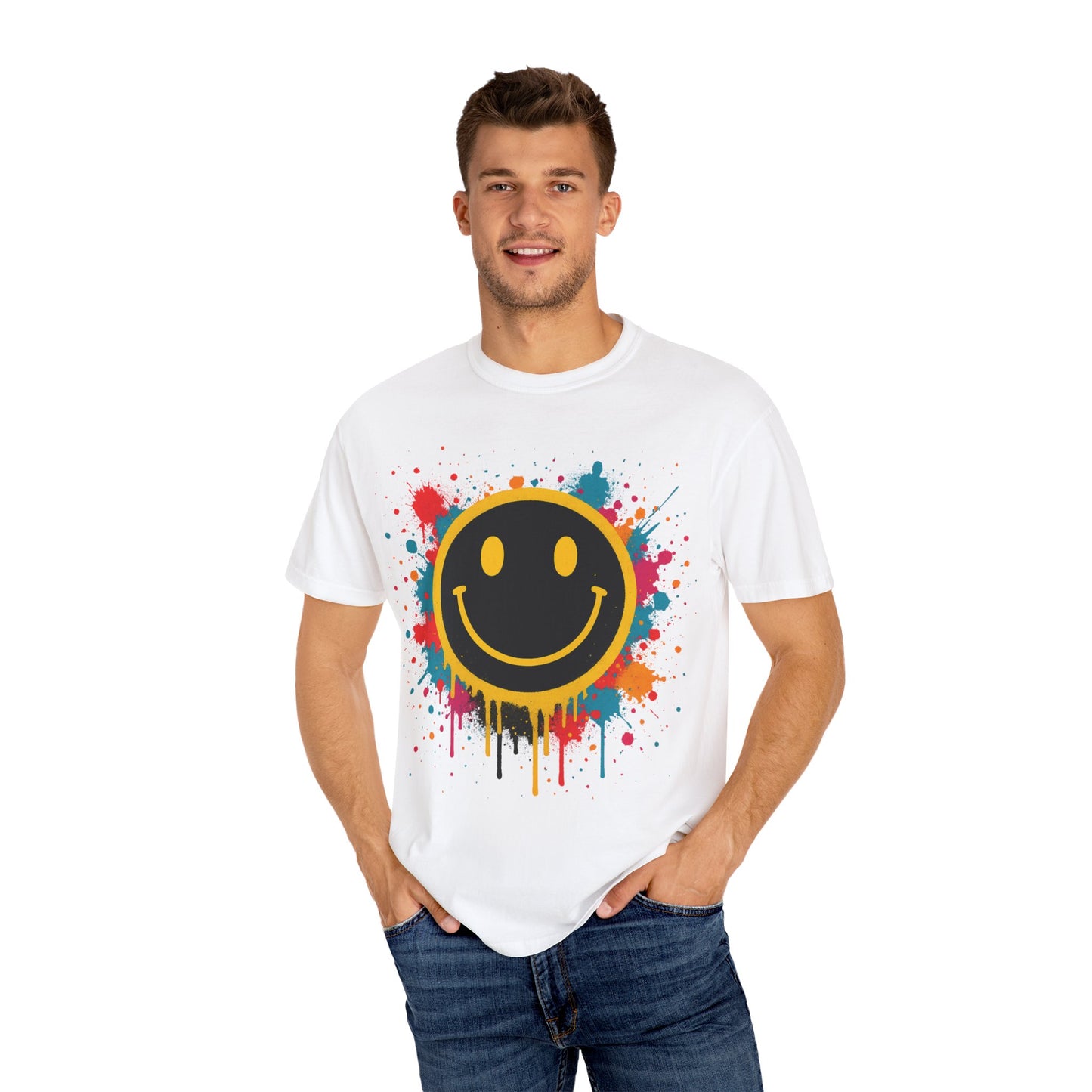 NEVERMIND Graffiti Smiley Face Unisex Garment-Dyed T-shirt