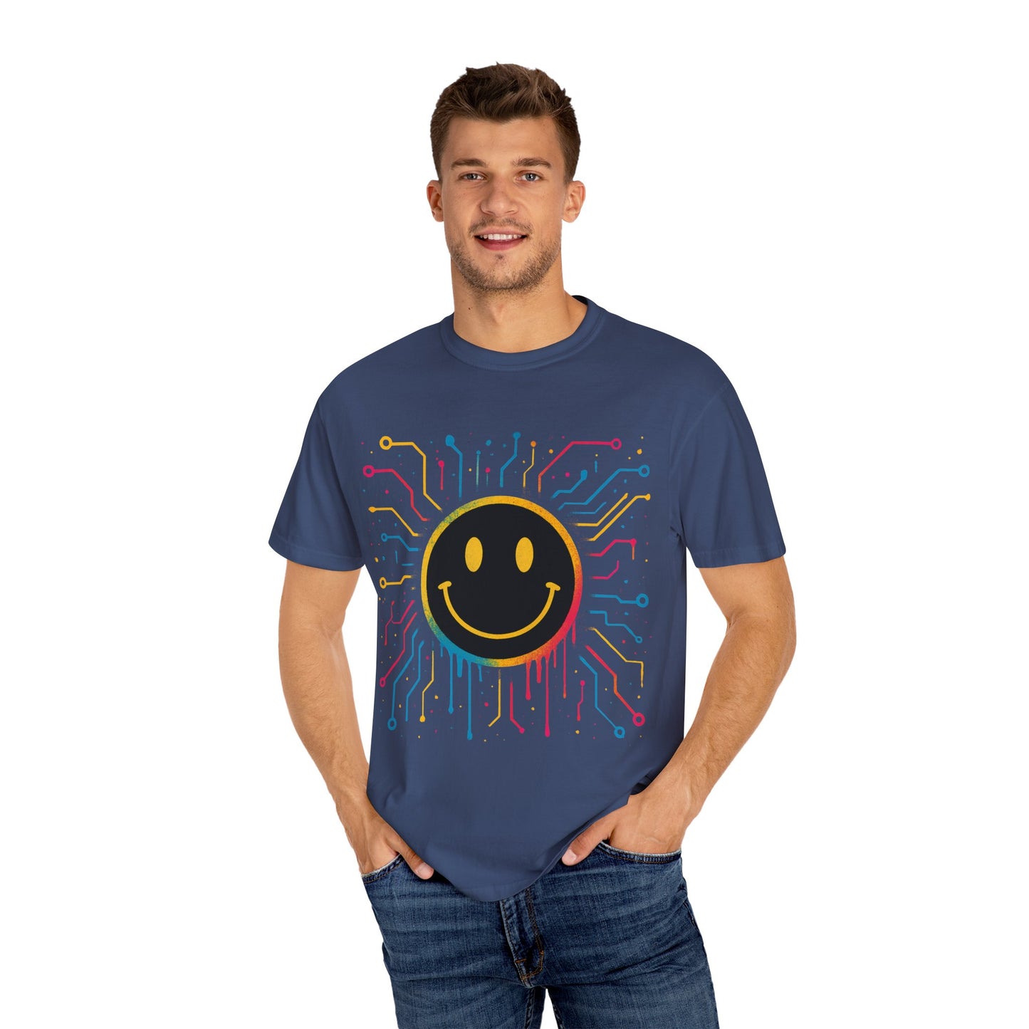 NEVERMIND GRID Smiley Face Unisex Garment-Dyed T-shirt