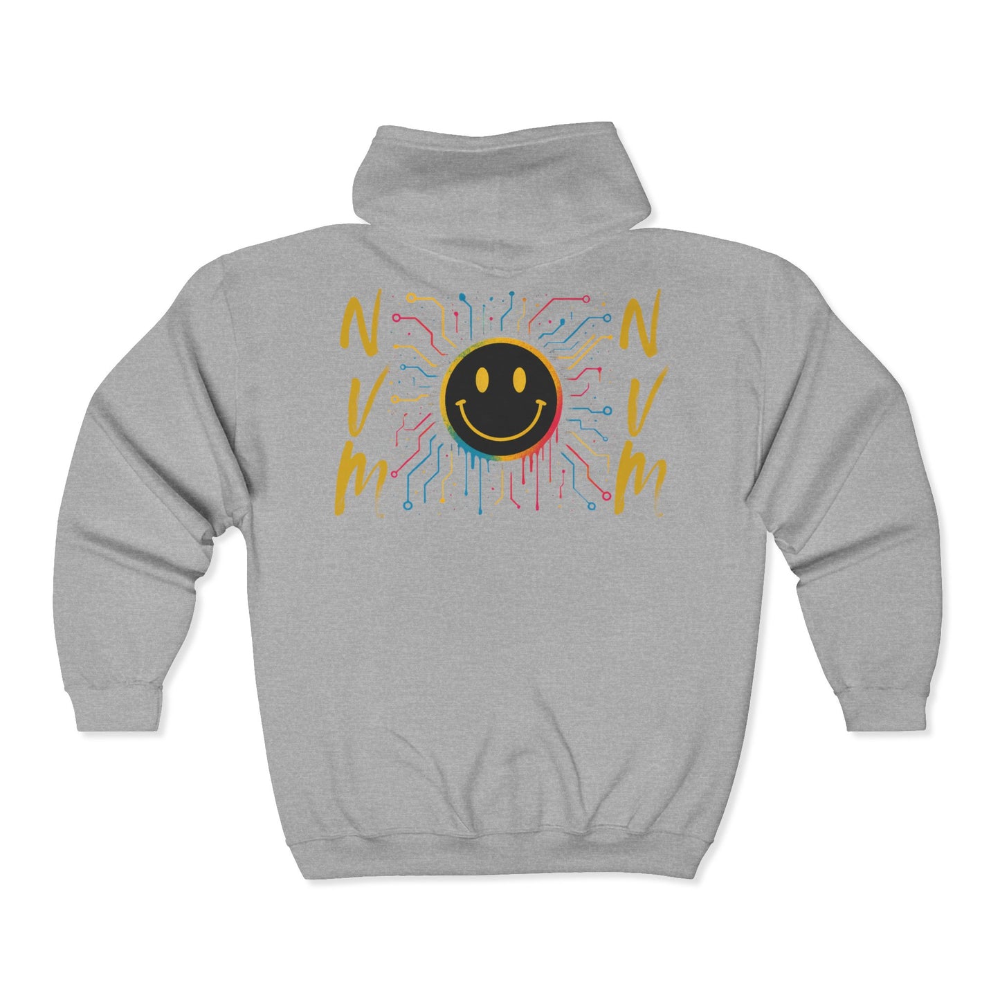 NEVERMIND GRID Smiley Face Zip Hoodie | Unisex Casual Wear, Perfect for Gifting, Fall Fashion, Streetwear, Cozy Layering