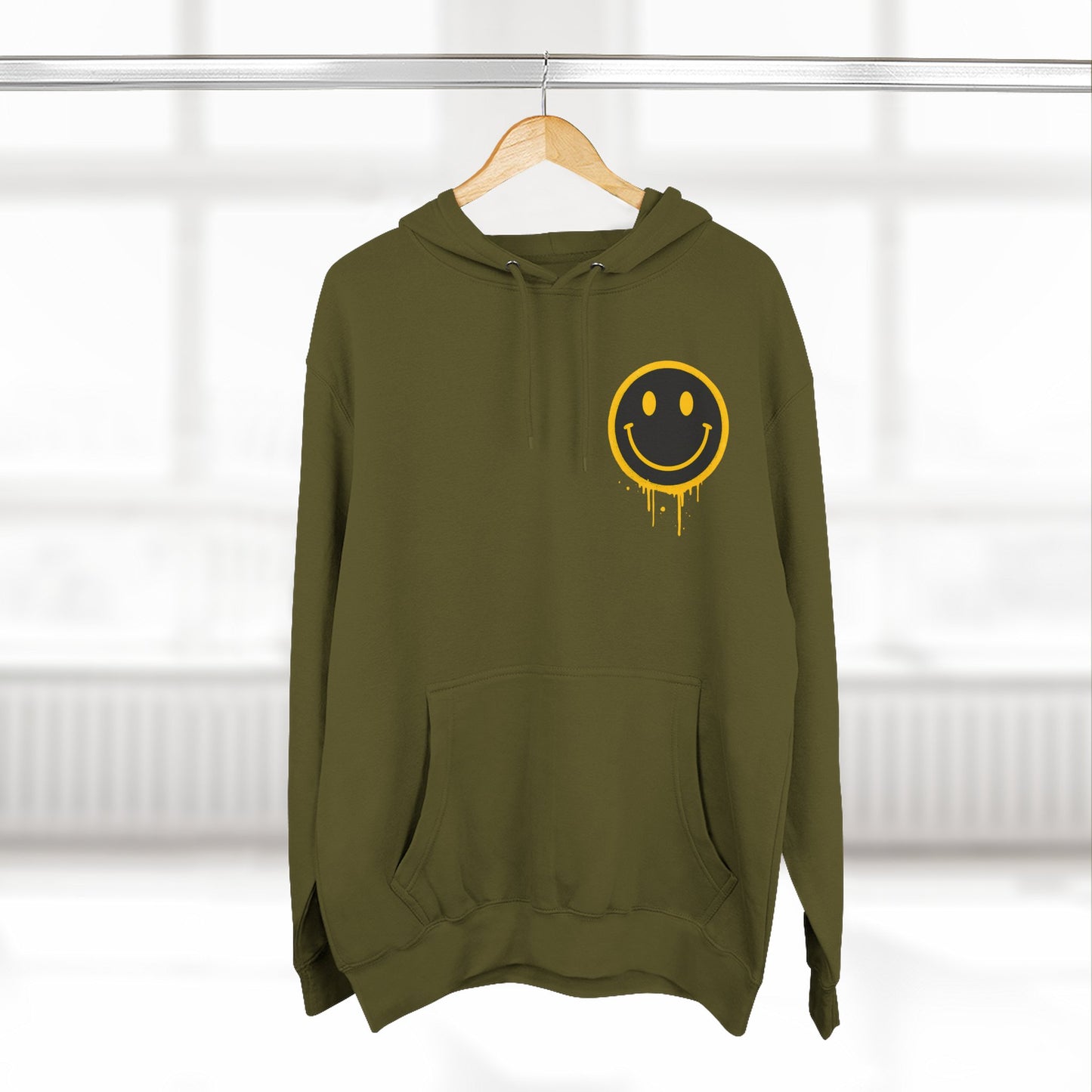 Smiley Face Three-Panel Fleece Hoodie, Comfortable Sweatshirt for Casual Wear, Gift for Friends, Happy Vibes, Art-Inspired Fashion, [...]