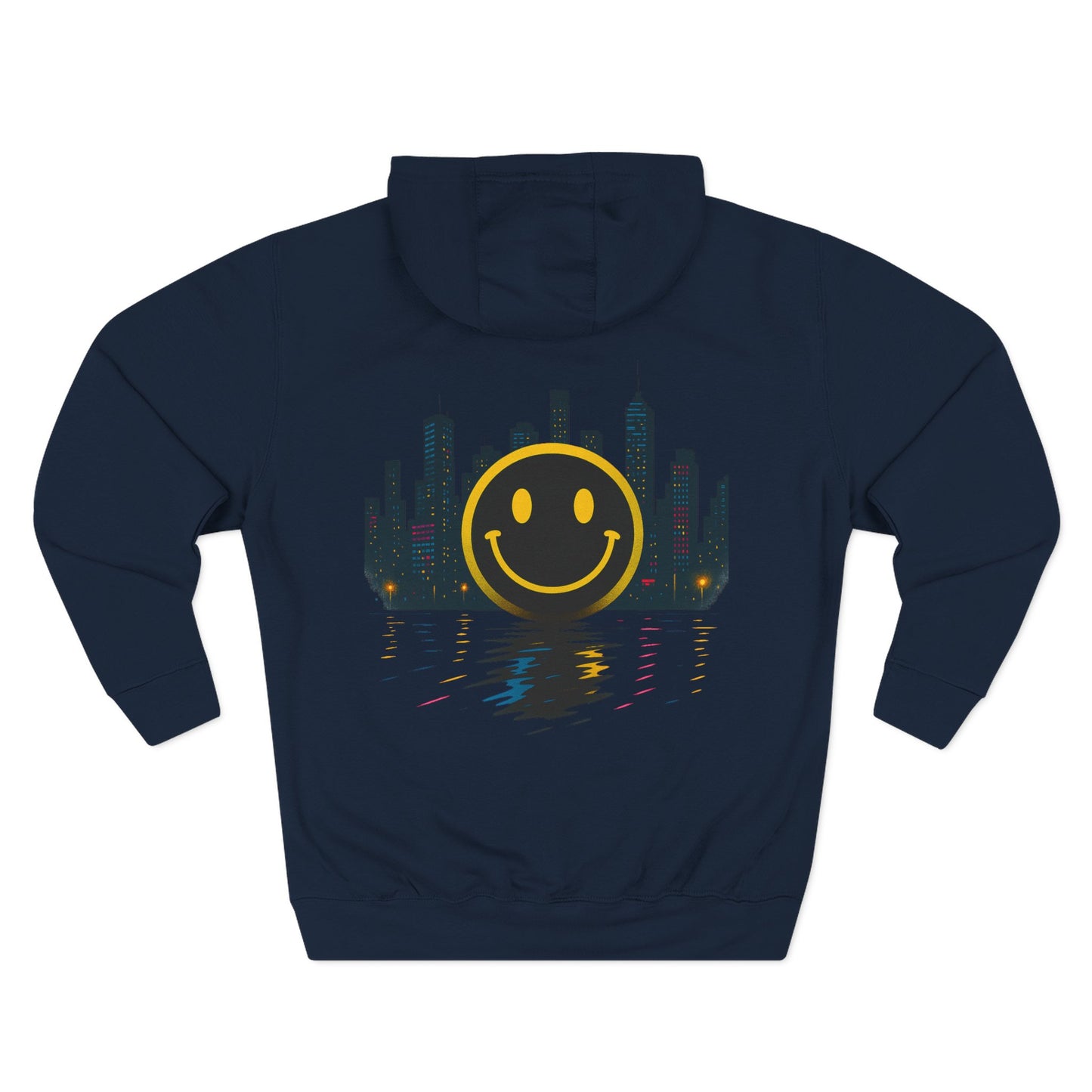 NEVERMIND CITY SMILEY SCAPE Smiley Face Three-Panel Fleece Hoodie, Comfortable Sweatshirt for Casual Wear, Gift for Friends, Happy Vibes, Art-Inspired Fashion, [...]