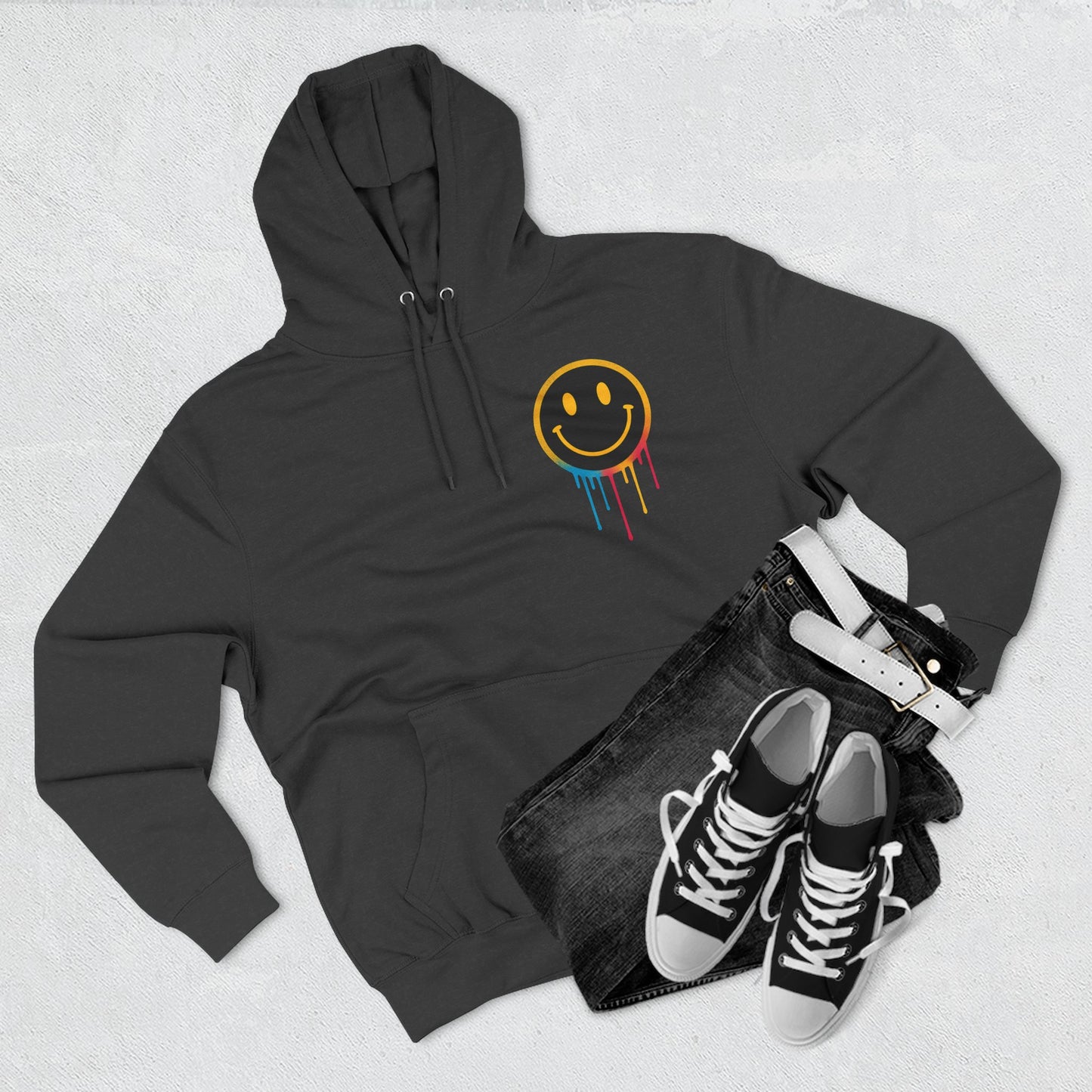 NEVERMIND GRID Smiley Face Three-Panel Fleece Hoodie, Comfortable Sweatshirt for Casual Wear, Gift for Friends, Happy Vibes, Art-Inspired Fashion, [...]