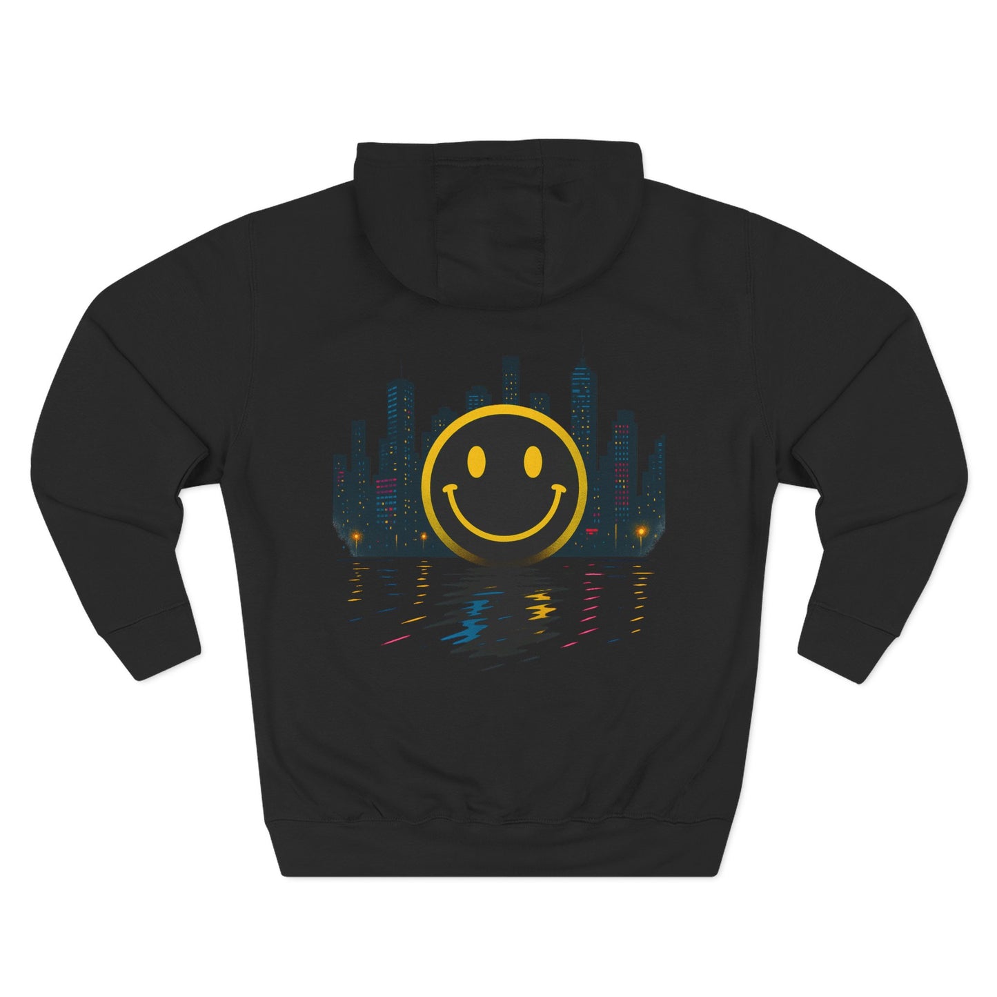 NEVERMIND CITY SMILEY SCAPE Smiley Face Three-Panel Fleece Hoodie, Comfortable Sweatshirt for Casual Wear, Gift for Friends, Happy Vibes, Art-Inspired Fashion, [...]