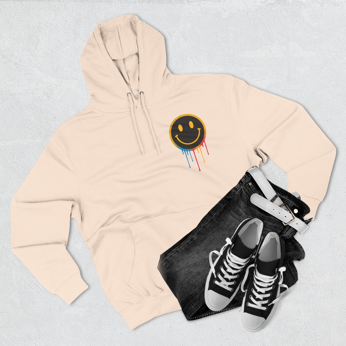 NEVERMIND GRID Smiley Face Three-Panel Fleece Hoodie, Comfortable Sweatshirt for Casual Wear, Gift for Friends, Happy Vibes, Art-Inspired Fashion, [...]