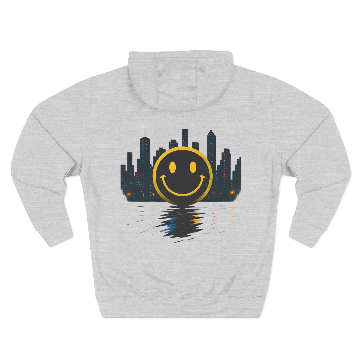NEVERMIND CITY SMILEY SCAPE Smiley Face Three-Panel Fleece Hoodie, Comfortable Sweatshirt for Casual Wear, Gift for Friends, Happy Vibes, Art-Inspired Fashion, [...]