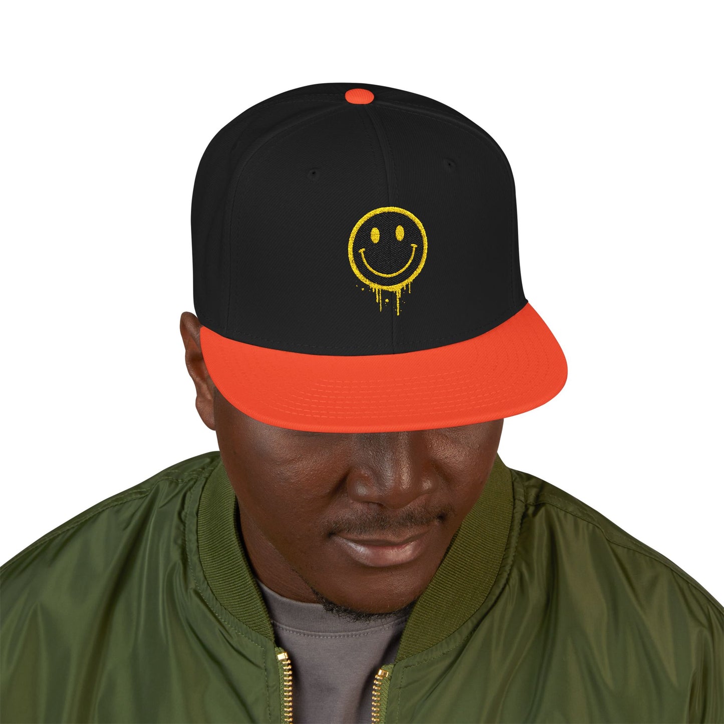 NEVERMIND Graffiti Smiley Face Embroidered Snapback Cap, Trendy Hat for Summer, Streetwear Accessory, Gift for Teenagers, Casual Outfit