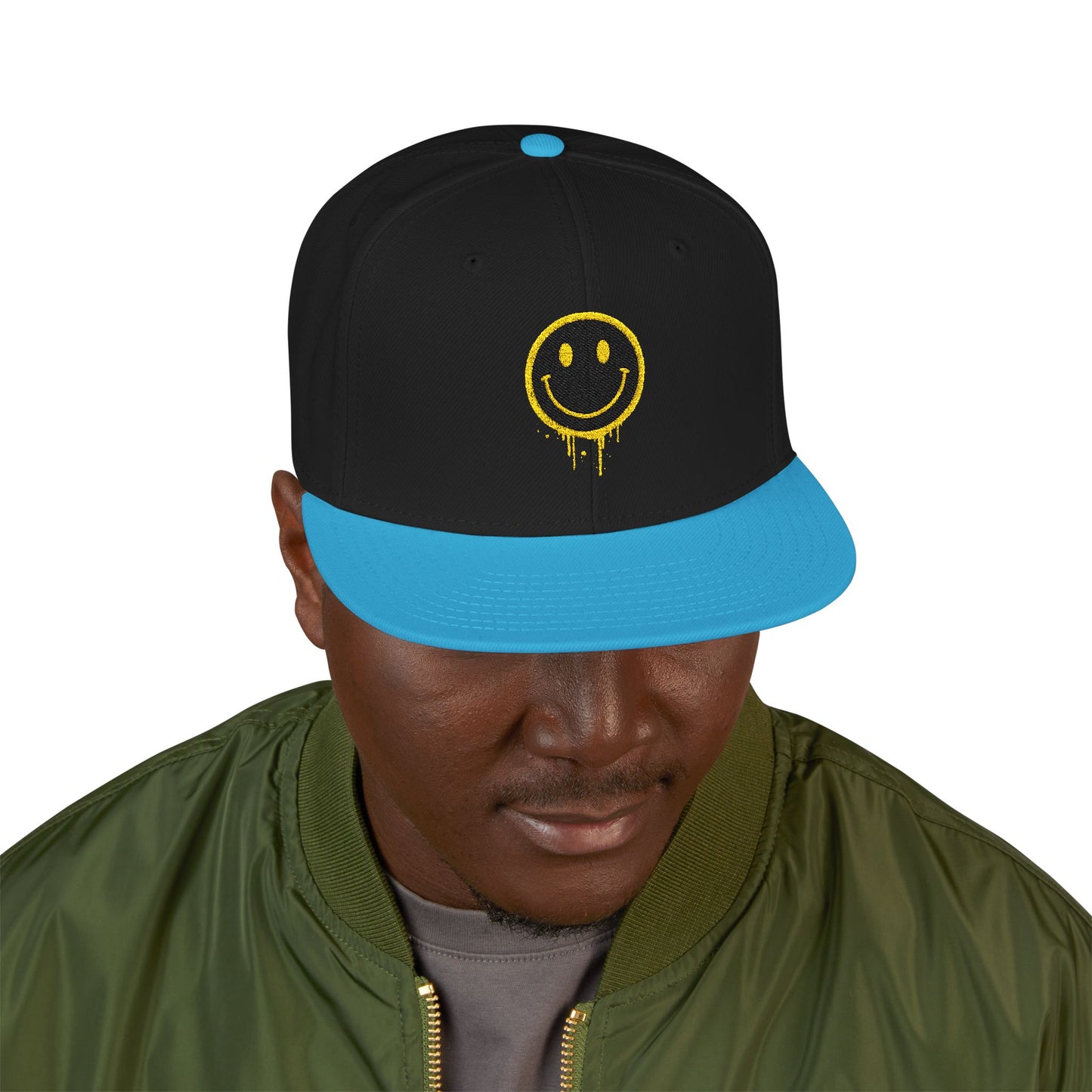 NEVERMIND Graffiti Smiley Face Embroidered Snapback Cap, Trendy Hat for Summer, Streetwear Accessory, Gift for Teenagers, Casual Outfit