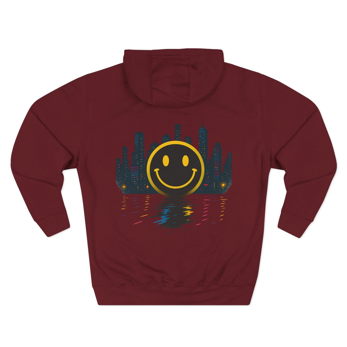 NEVERMIND CITY SMILEY SCAPE Smiley Face Three-Panel Fleece Hoodie, Comfortable Sweatshirt for Casual Wear, Gift for Friends, Happy Vibes, Art-Inspired Fashion, [...]