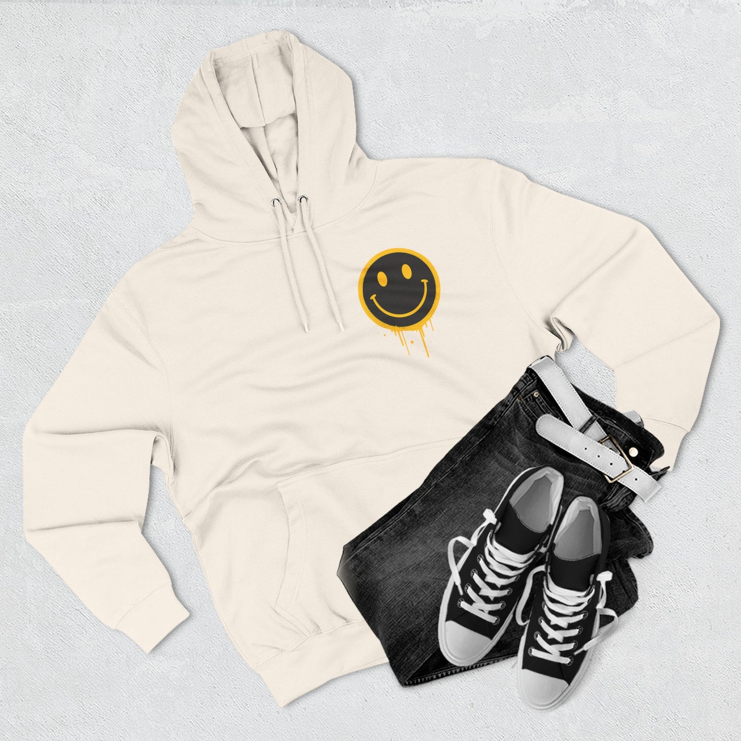 Smiley Face Three-Panel Fleece Hoodie, Comfortable Sweatshirt for Casual Wear, Gift for Friends, Happy Vibes, Art-Inspired Fashion, [...]