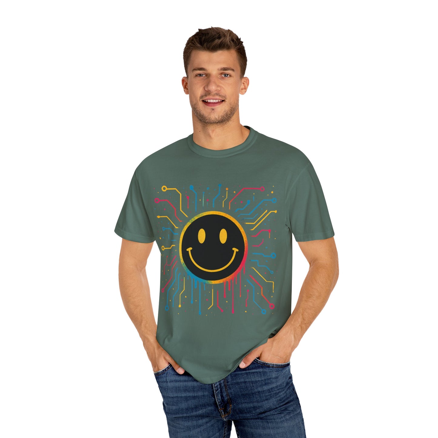 NEVERMIND GRID Smiley Face Unisex Garment-Dyed T-shirt
