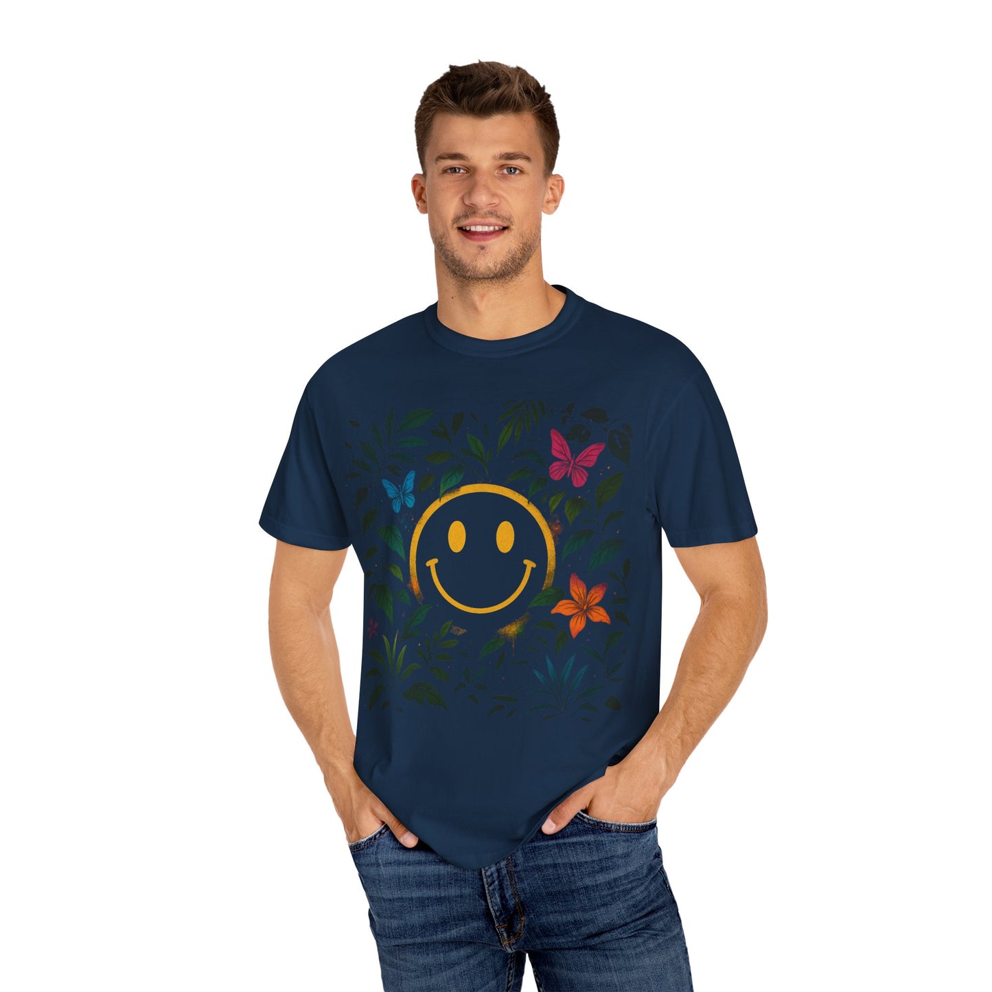NEVERMIND JUNGLE Smiley Face Unisex Garment-Dyed T-shirt