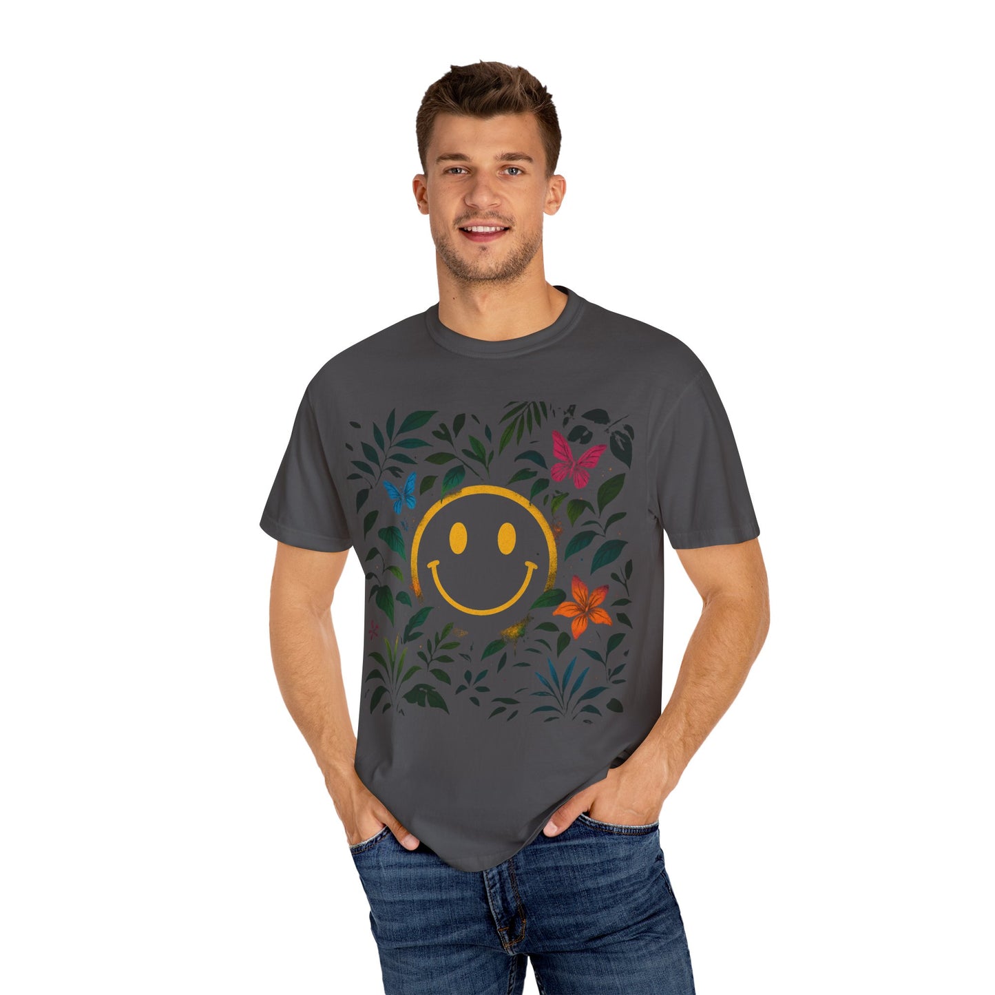 NEVERMIND JUNGLE Smiley Face Unisex Garment-Dyed T-shirt