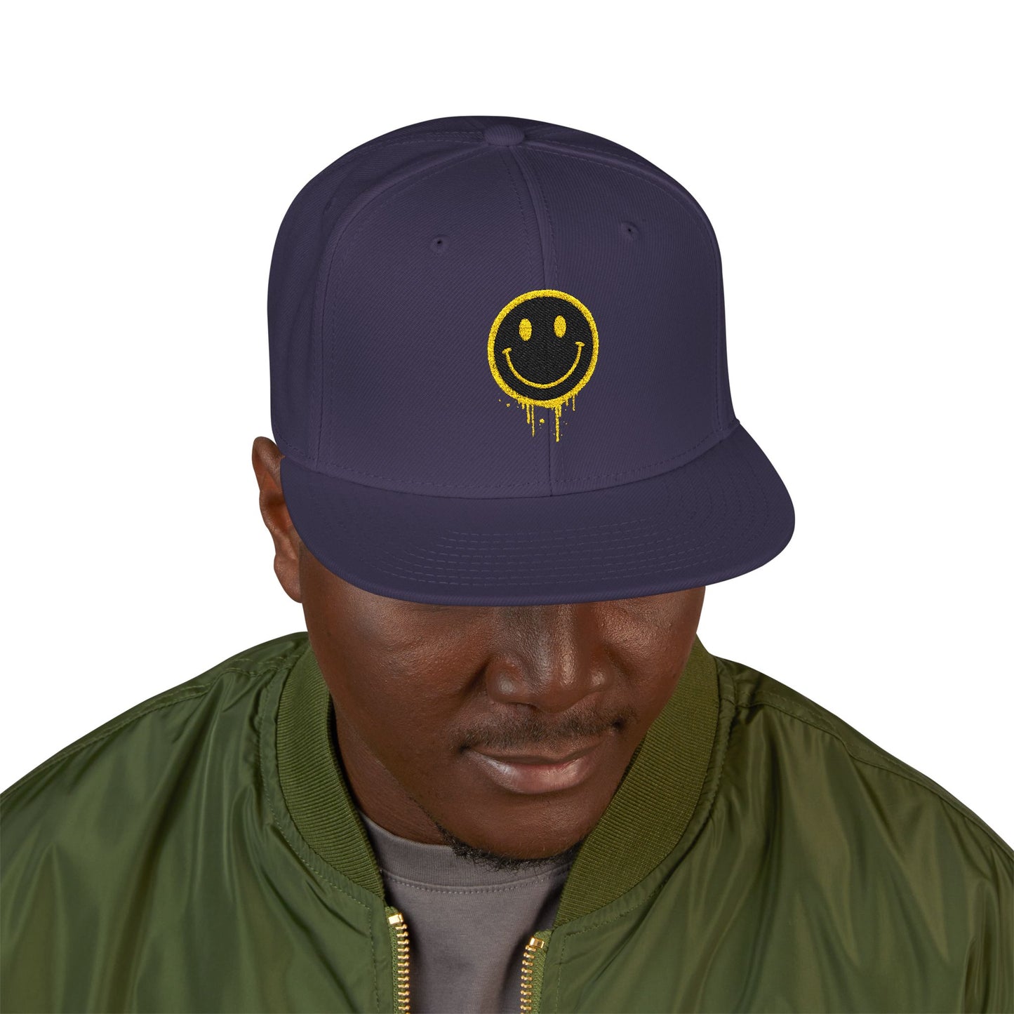 NEVERMIND Graffiti Smiley Face Embroidered Snapback Cap, Trendy Hat for Summer, Streetwear Accessory, Gift for Teenagers, Casual Outfit
