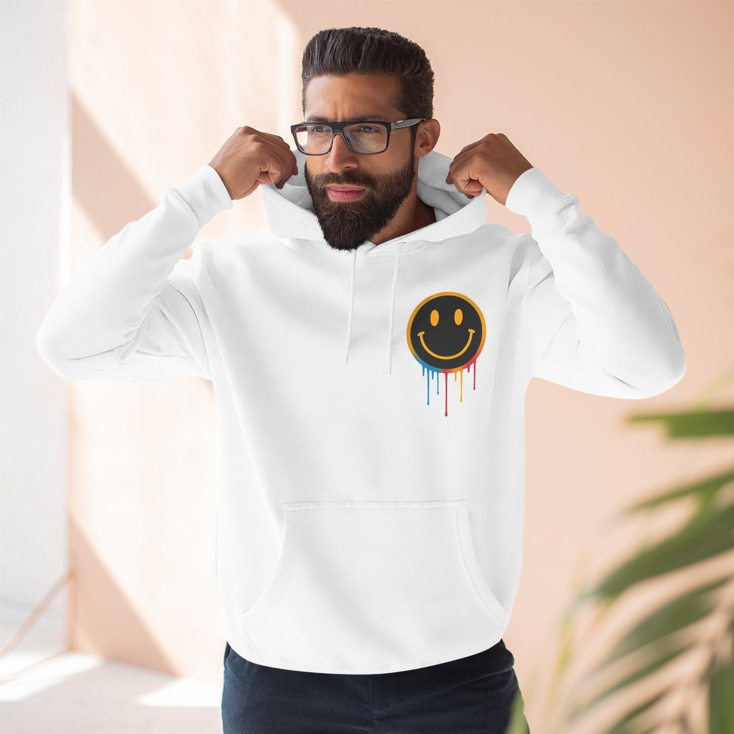 NEVERMIND GRID Smiley Face Three-Panel Fleece Hoodie, Comfortable Sweatshirt for Casual Wear, Gift for Friends, Happy Vibes, Art-Inspired Fashion, [...]