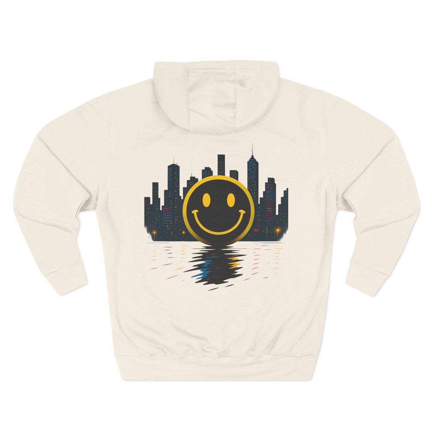 NEVERMIND CITY SMILEY SCAPE Smiley Face Three-Panel Fleece Hoodie, Comfortable Sweatshirt for Casual Wear, Gift for Friends, Happy Vibes, Art-Inspired Fashion, [...]