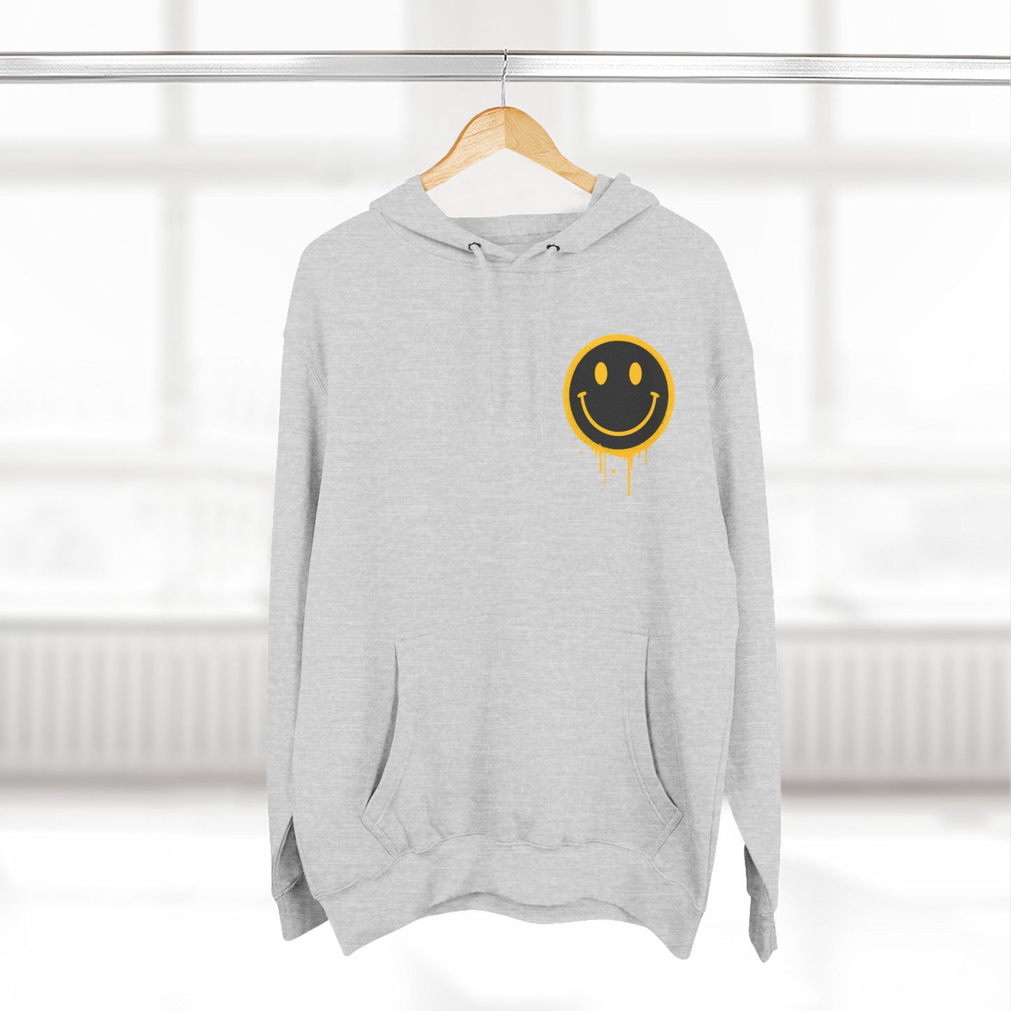 Smiley Face Three-Panel Fleece Hoodie, Comfortable Sweatshirt for Casual Wear, Gift for Friends, Happy Vibes, Art-Inspired Fashion, [...]