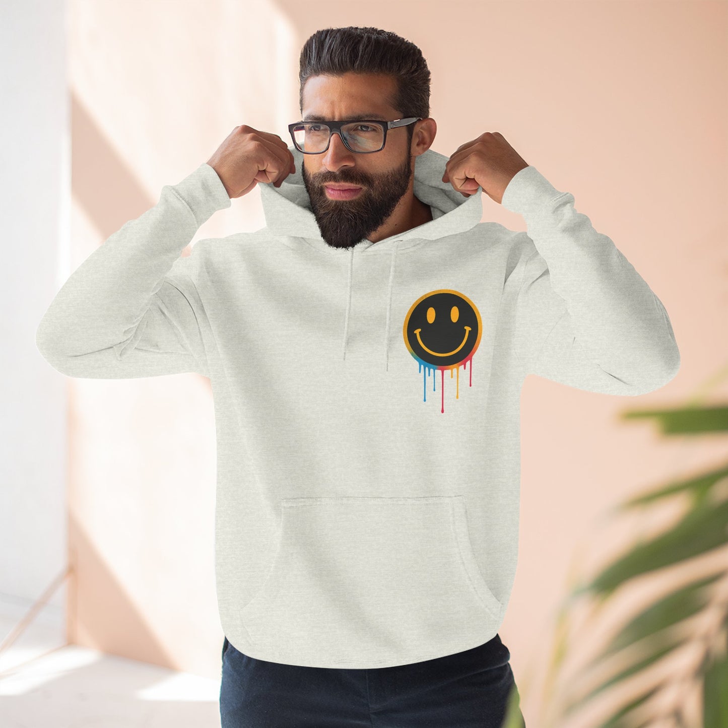 NEVERMIND GRID Smiley Face Three-Panel Fleece Hoodie, Comfortable Sweatshirt for Casual Wear, Gift for Friends, Happy Vibes, Art-Inspired Fashion, [...]