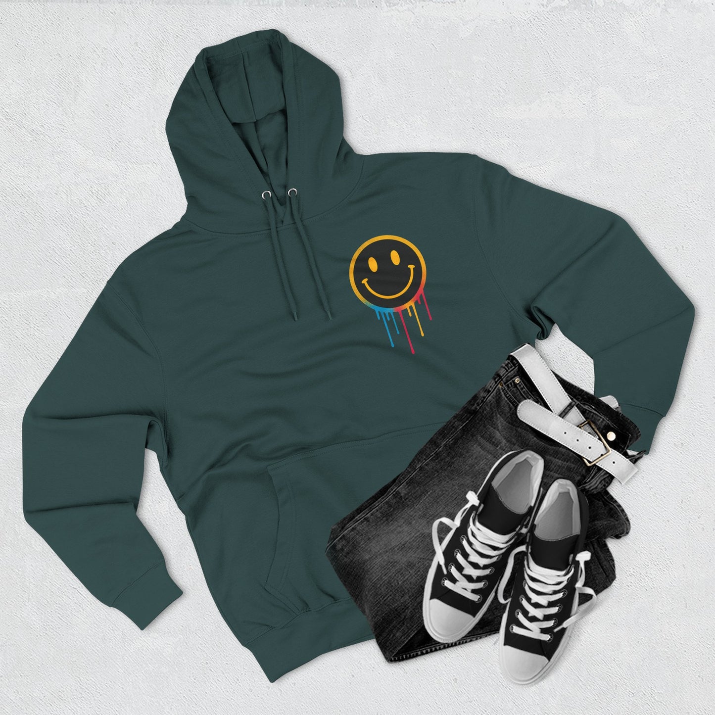 NEVERMIND GRID Smiley Face Three-Panel Fleece Hoodie, Comfortable Sweatshirt for Casual Wear, Gift for Friends, Happy Vibes, Art-Inspired Fashion, [...]