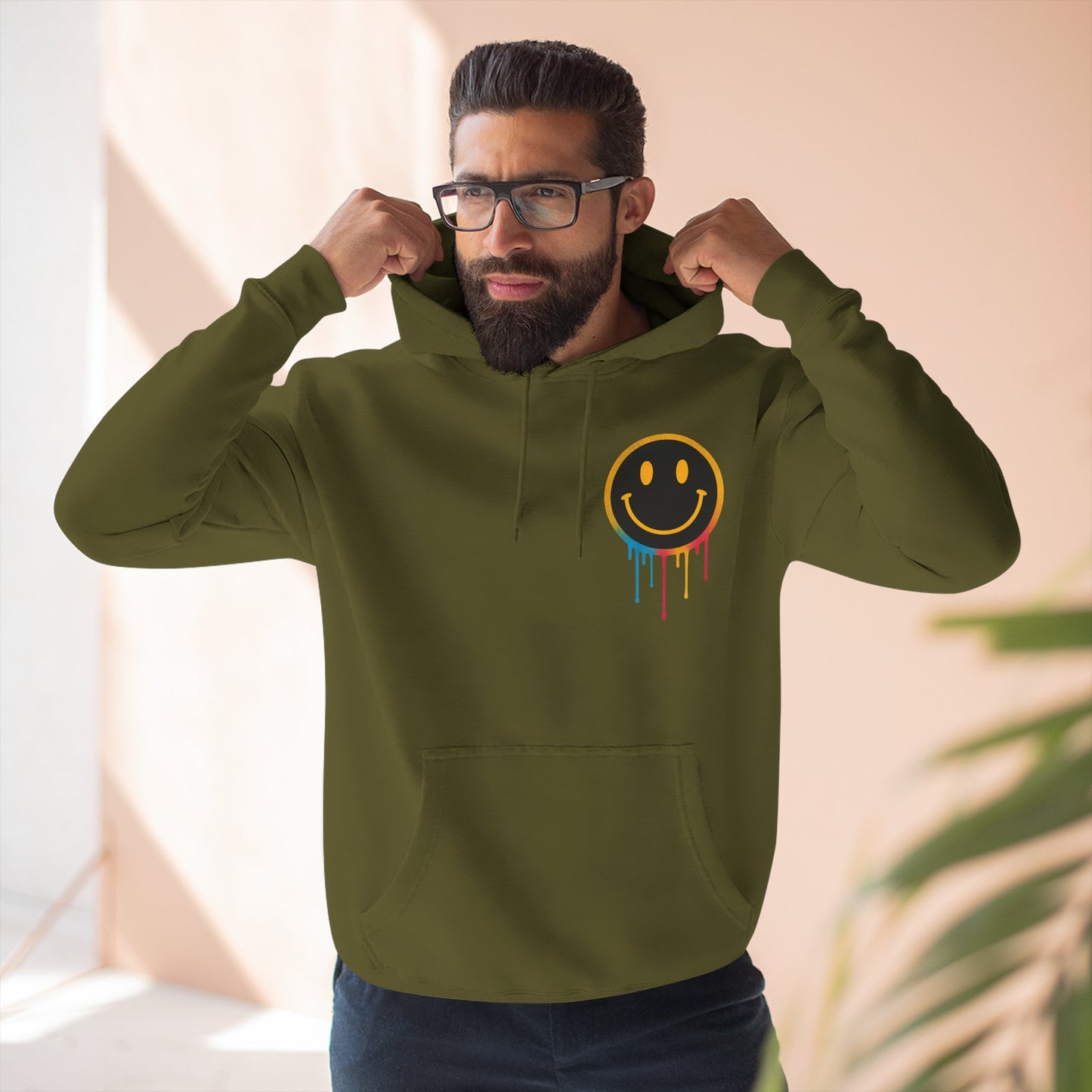 NEVERMIND GRID Smiley Face Three-Panel Fleece Hoodie, Comfortable Sweatshirt for Casual Wear, Gift for Friends, Happy Vibes, Art-Inspired Fashion, [...]