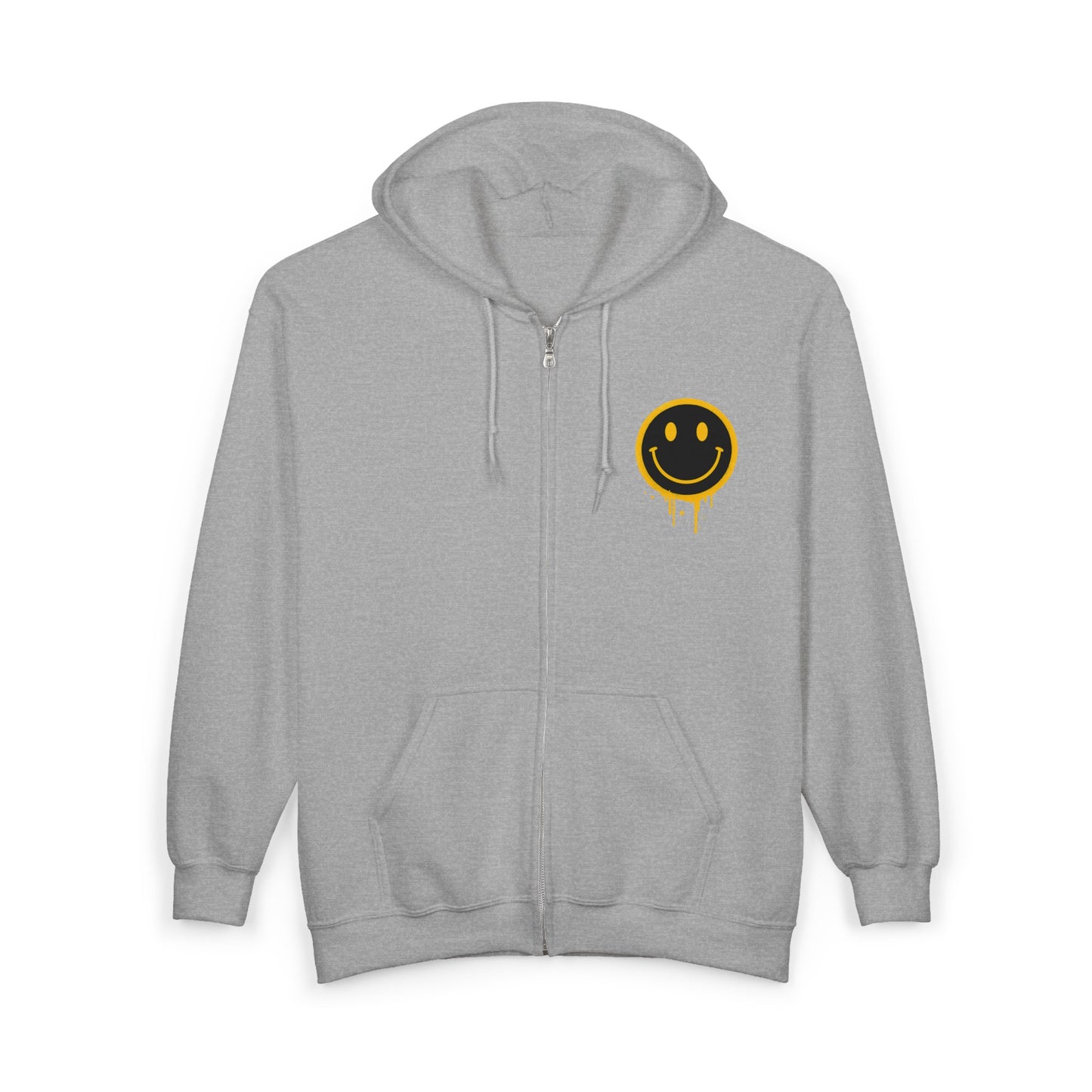 NEVERMIND Graffiti Smiley Face Zip Hoodie | Unisex Casual Wear, Perfect for Gifting, Fall Fashion, Streetwear, Cozy Layering