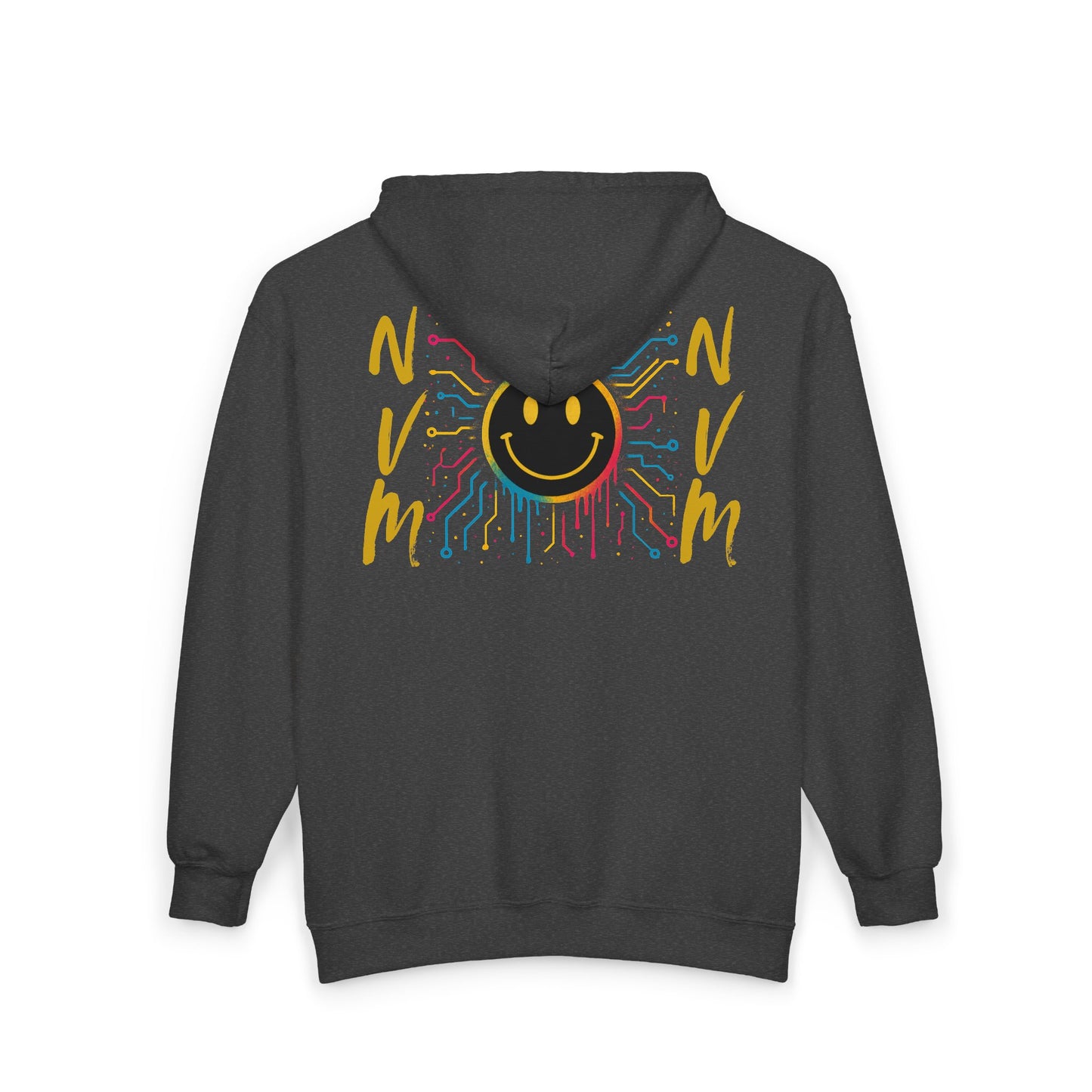 NEVERMIND GRID Smiley Face Zip Hoodie | Unisex Casual Wear, Perfect for Gifting, Fall Fashion, Streetwear, Cozy Layering