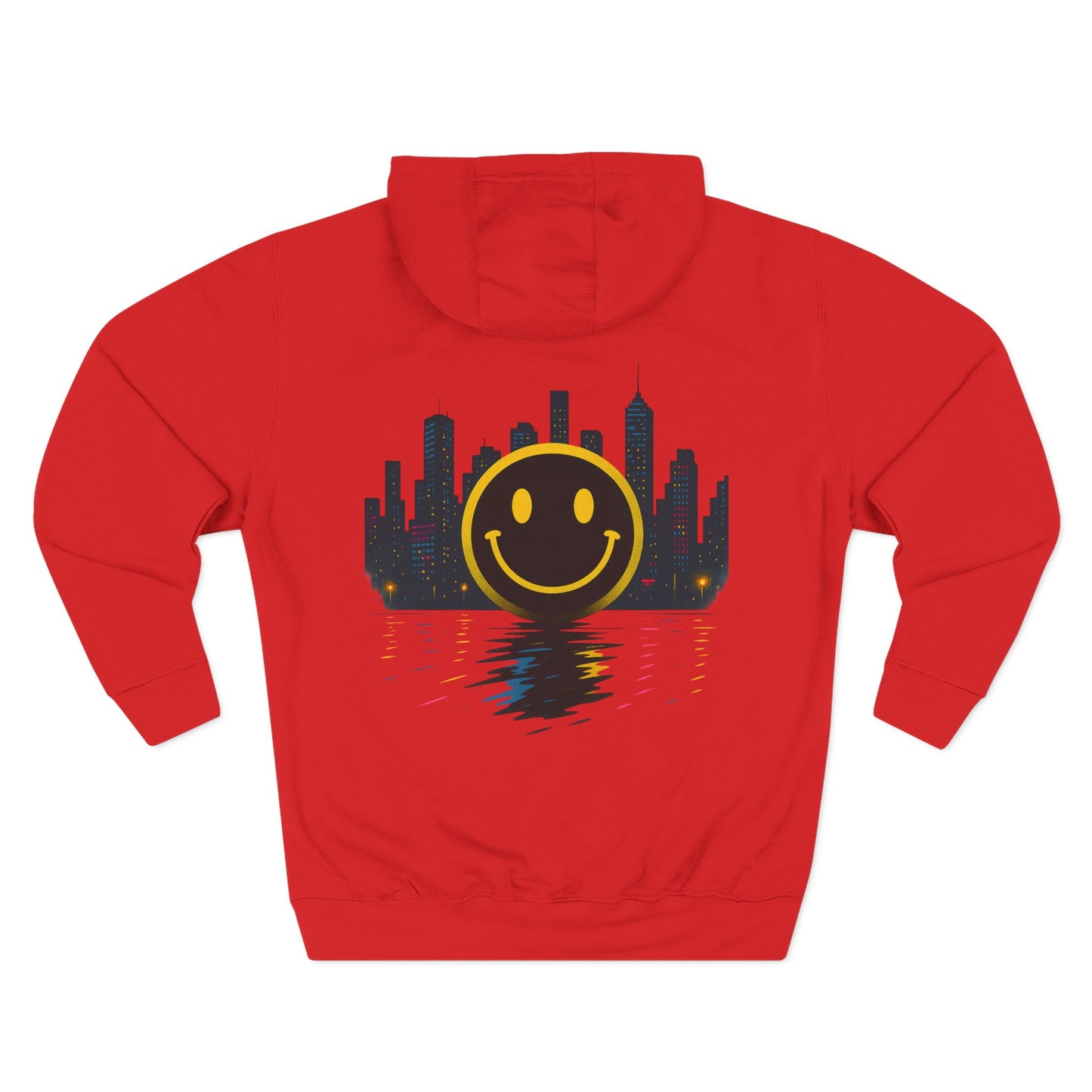 NEVERMIND CITY SMILEY SCAPE Smiley Face Three-Panel Fleece Hoodie, Comfortable Sweatshirt for Casual Wear, Gift for Friends, Happy Vibes, Art-Inspired Fashion, [...]