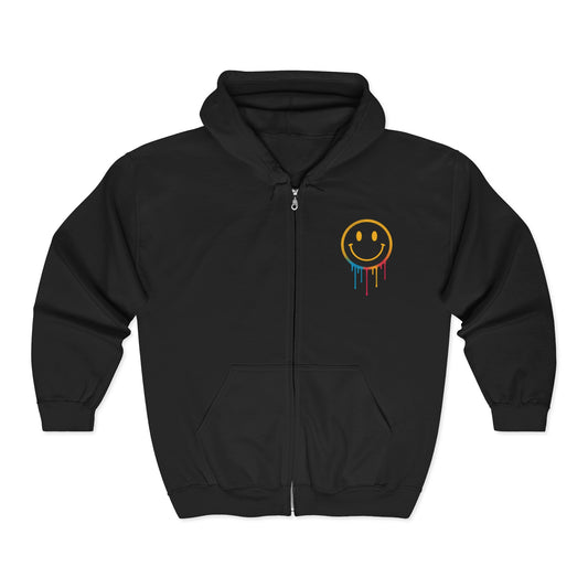 NEVERMIND GRID Smiley Face Zip Hoodie | Unisex Casual Wear, Perfect for Gifting, Fall Fashion, Streetwear, Cozy Layering