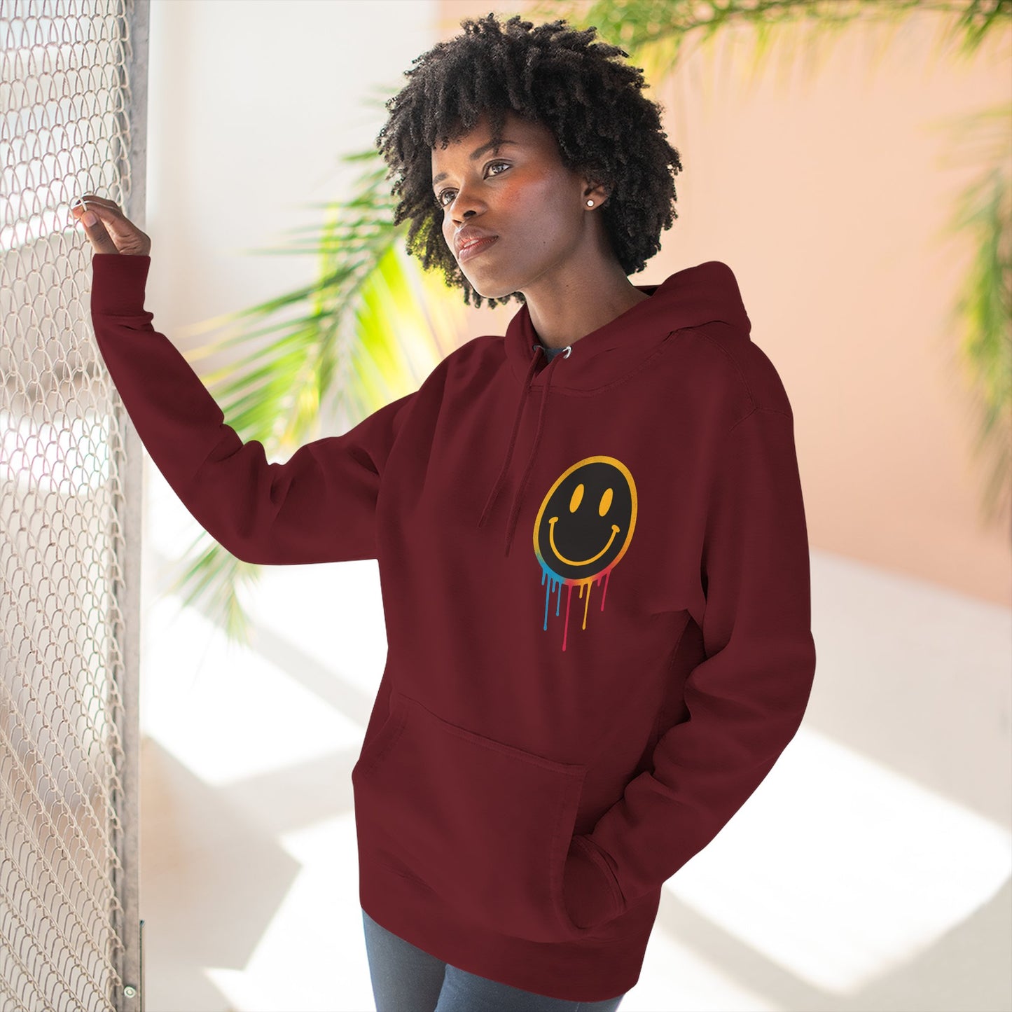 NEVERMIND GRID Smiley Face Three-Panel Fleece Hoodie, Comfortable Sweatshirt for Casual Wear, Gift for Friends, Happy Vibes, Art-Inspired Fashion, [...]