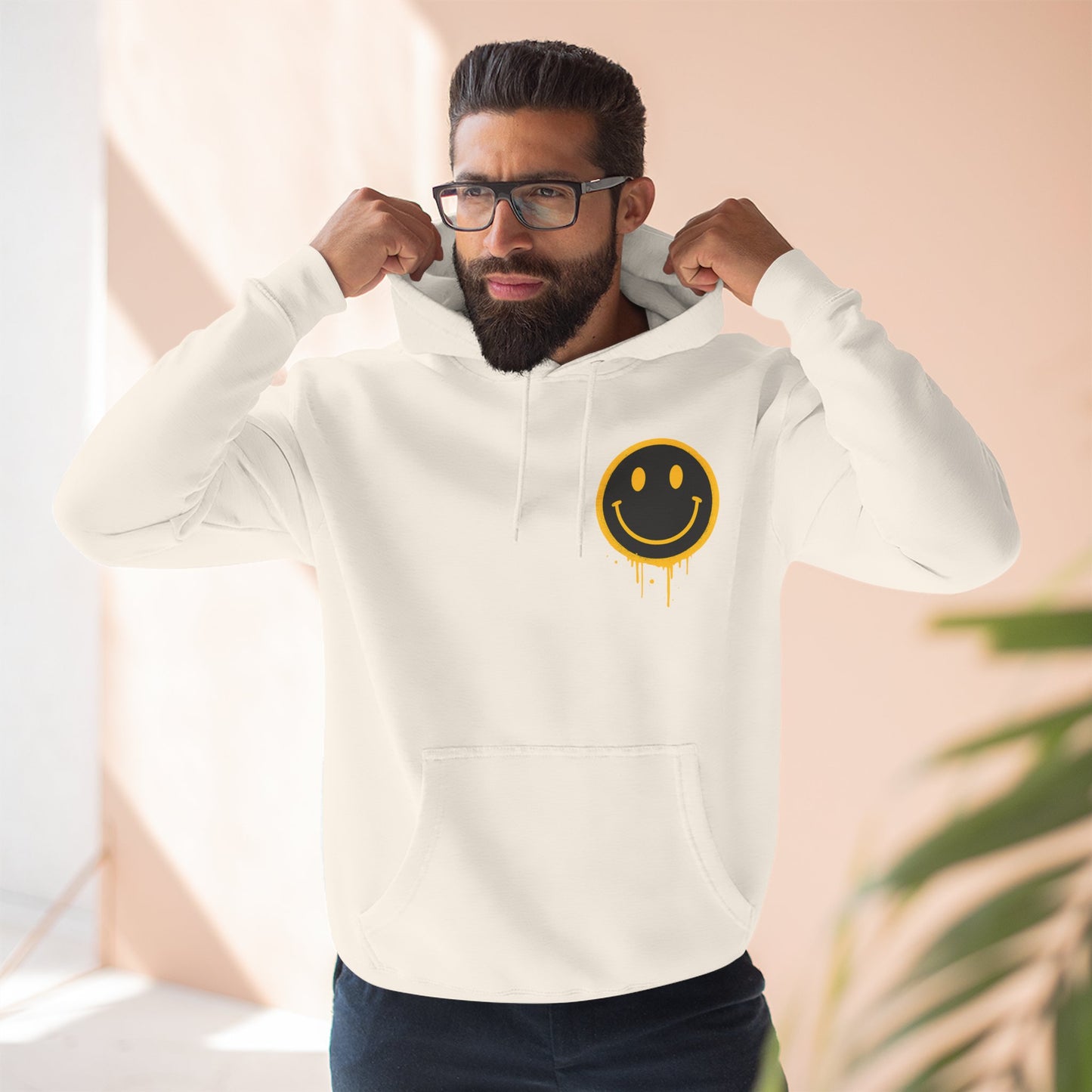 Smiley Face Three-Panel Fleece Hoodie, Comfortable Sweatshirt for Casual Wear, Gift for Friends, Happy Vibes, Art-Inspired Fashion, [...]