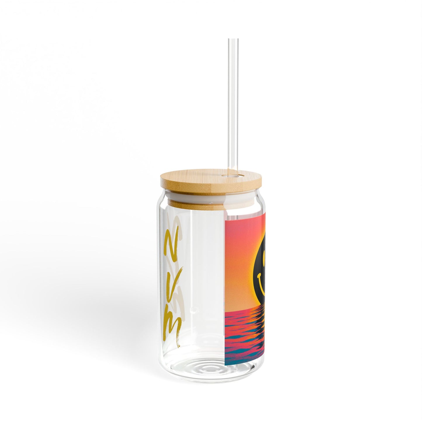 NEVERMIND Glass Sipper with Ocean Smiley Face Design, 16oz