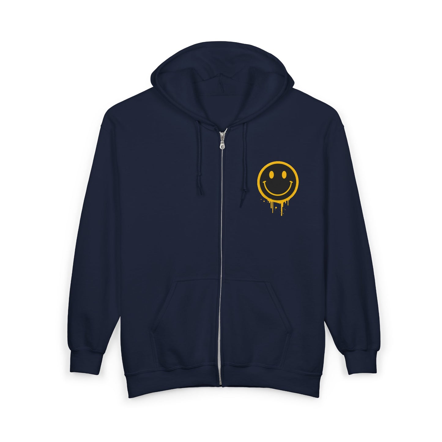 NEVERMIND Graffiti Smiley Face Zip Hoodie | Unisex Casual Wear, Perfect for Gifting, Fall Fashion, Streetwear, Cozy Layering