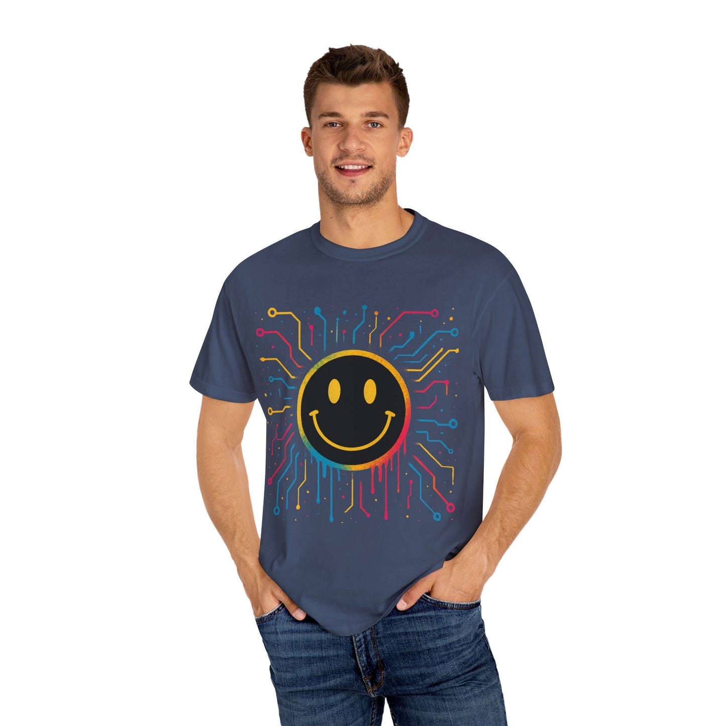 NEVERMIND GRID Smiley Face Unisex Garment-Dyed T-shirt