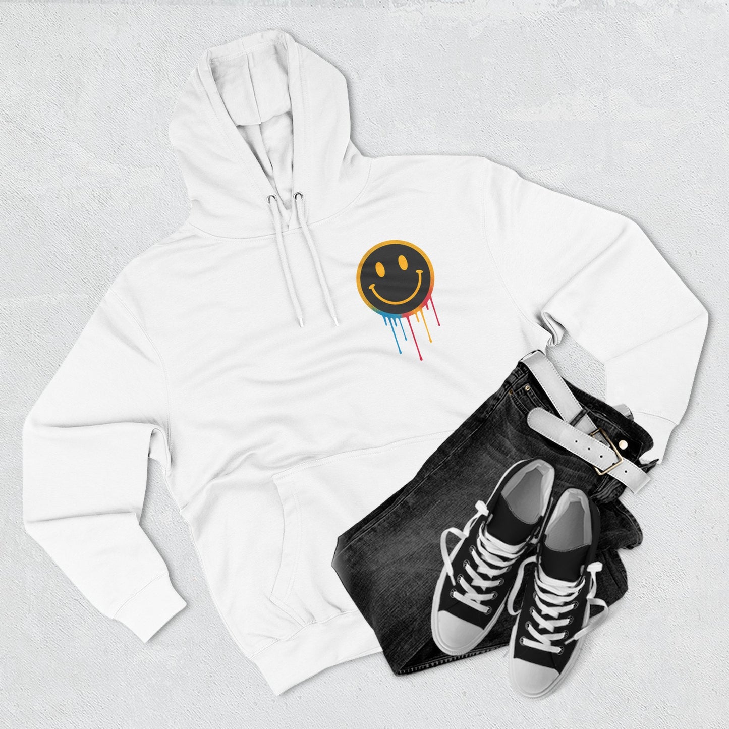 NEVERMIND GRID Smiley Face Three-Panel Fleece Hoodie, Comfortable Sweatshirt for Casual Wear, Gift for Friends, Happy Vibes, Art-Inspired Fashion, [...]
