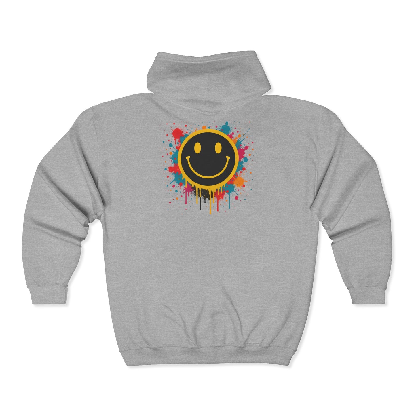 NEVERMIND Graffiti Smiley Face Zip Hoodie | Unisex Casual Wear, Perfect for Gifting, Fall Fashion, Streetwear, Cozy Layering