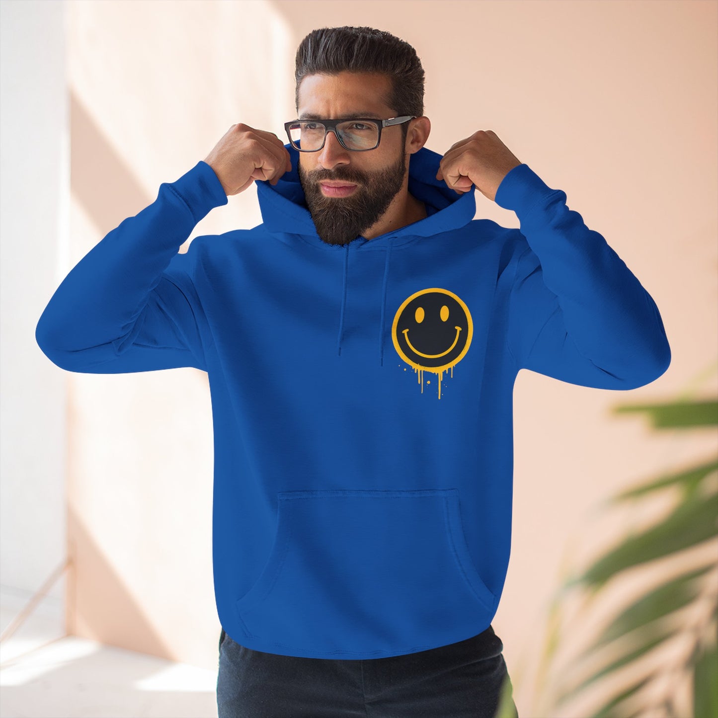 Smiley Face Three-Panel Fleece Hoodie, Comfortable Sweatshirt for Casual Wear, Gift for Friends, Happy Vibes, Art-Inspired Fashion, [...]